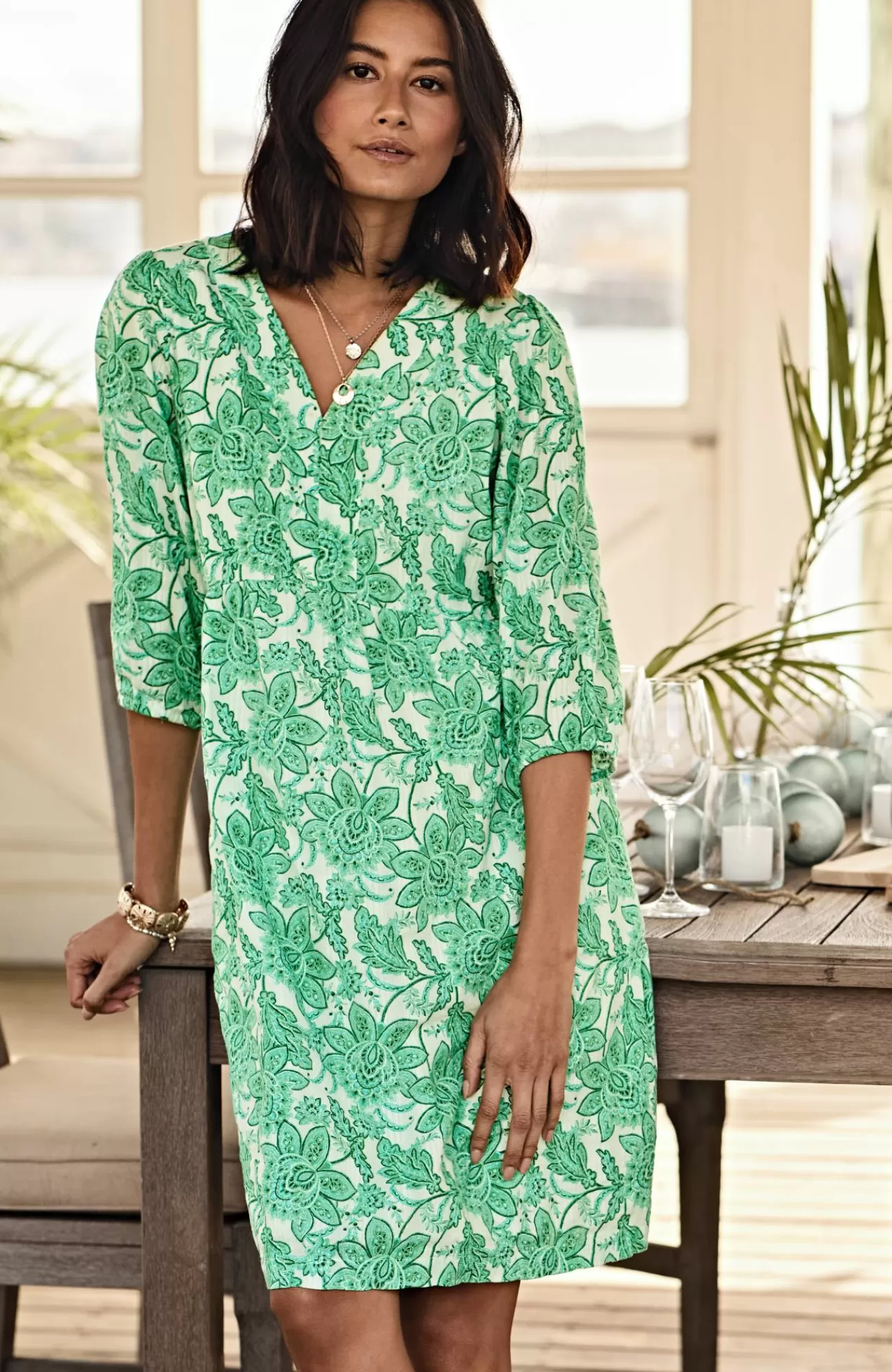 J.Jill A-Line Swing Dress Green Papaya Etched Sarassa Flash Sale