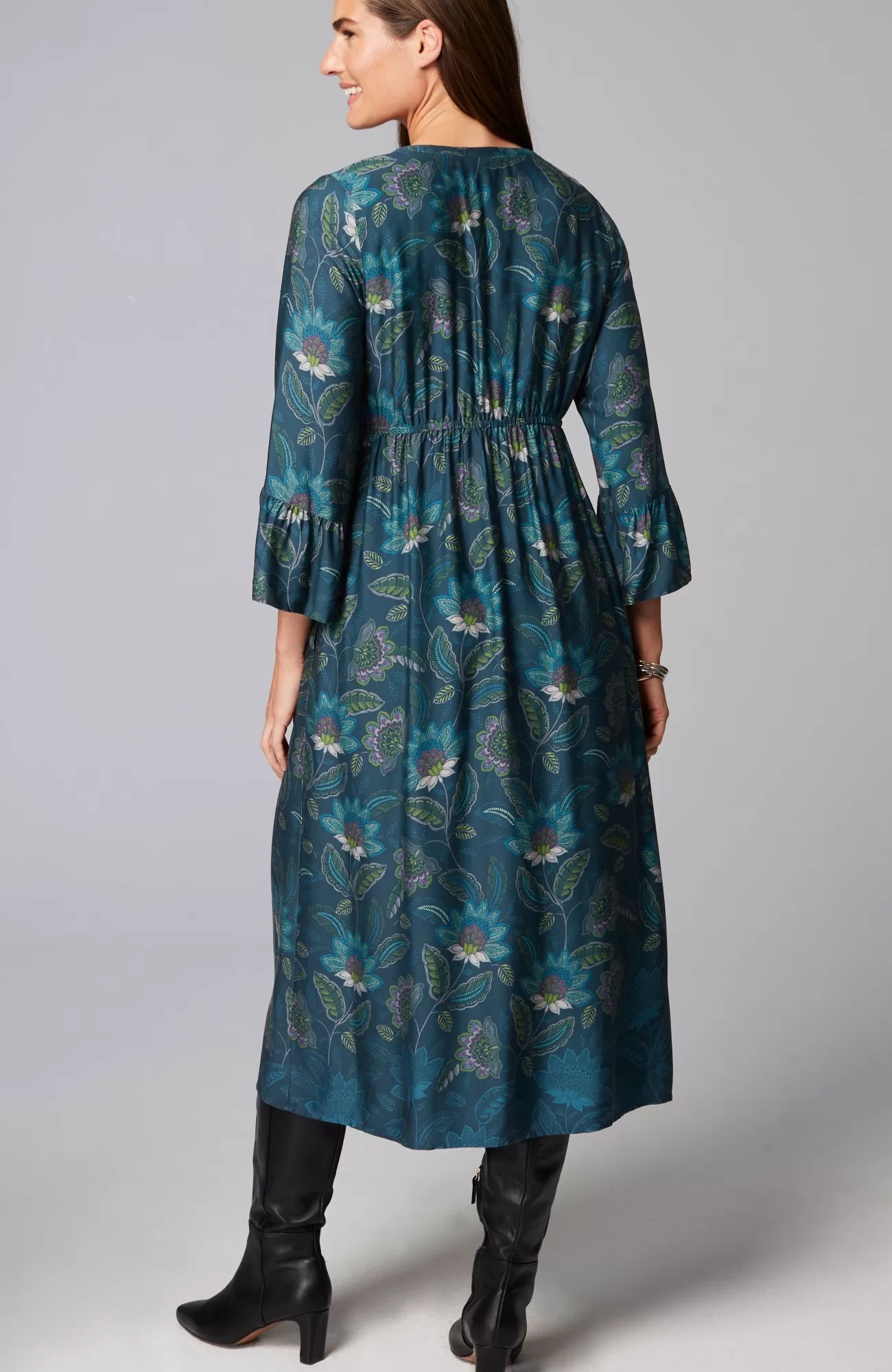 J.Jill Arboretum Midi Dress Dark Teal Intricate Floral Store