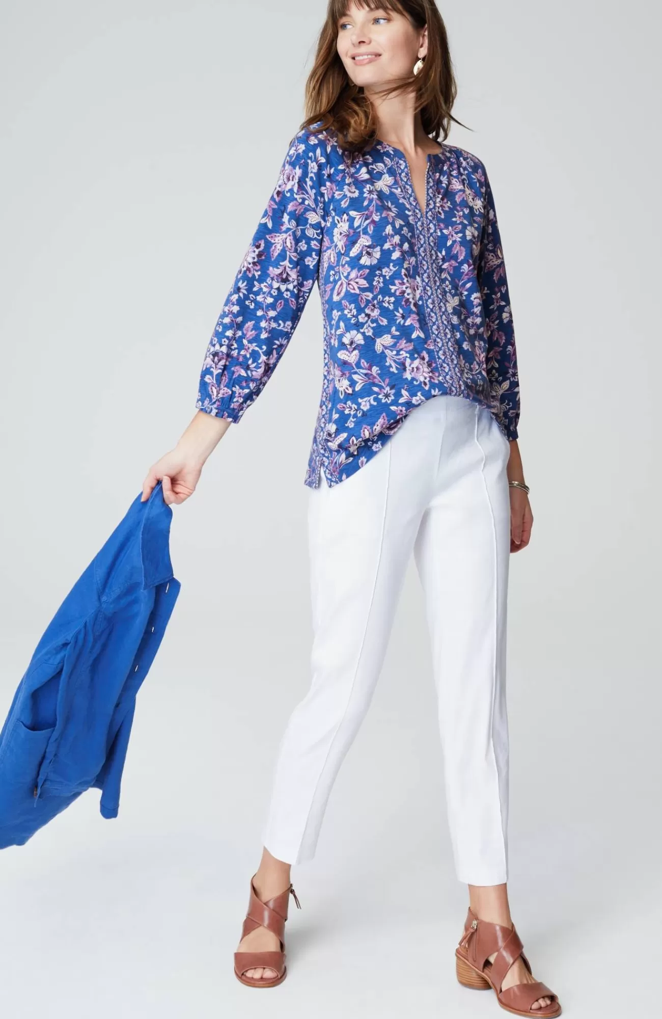 J.Jill Border-Printed Floral Top Amalfi Coast Midnight Garden Outlet