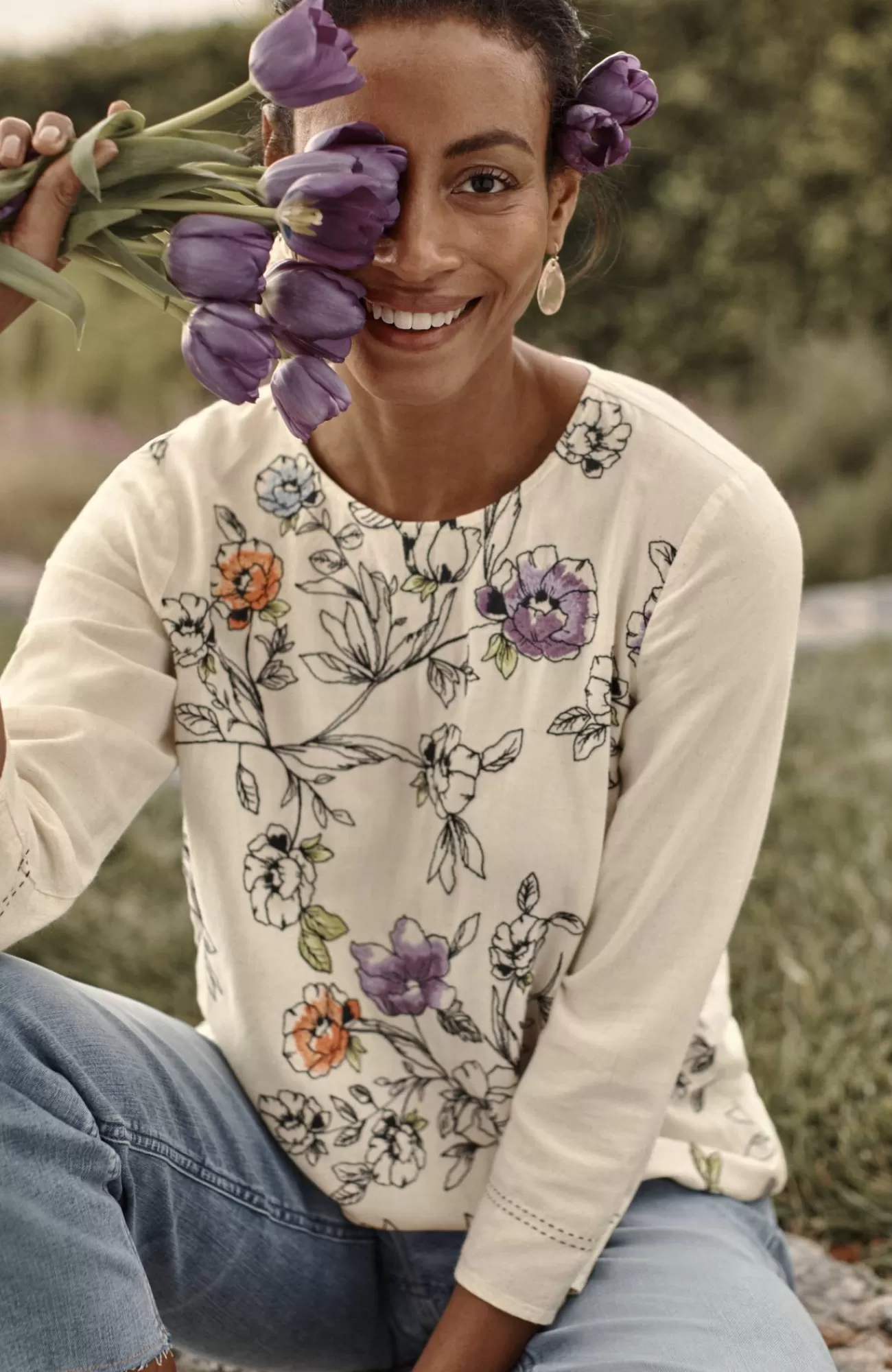 J.Jill Botanical Gardens Embroidered Top Soft Flax Multi Outlet