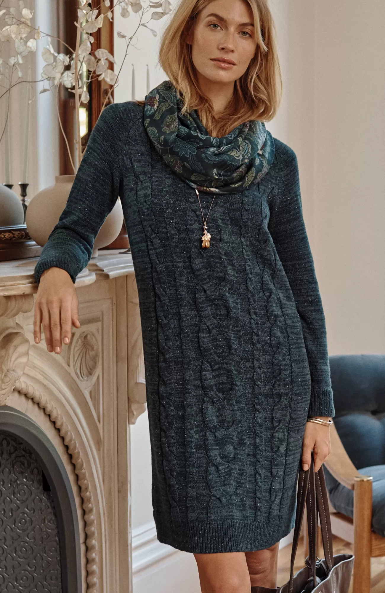 J.Jill Cabled Sweater Dress Dark Tidewater Heather Multi Online