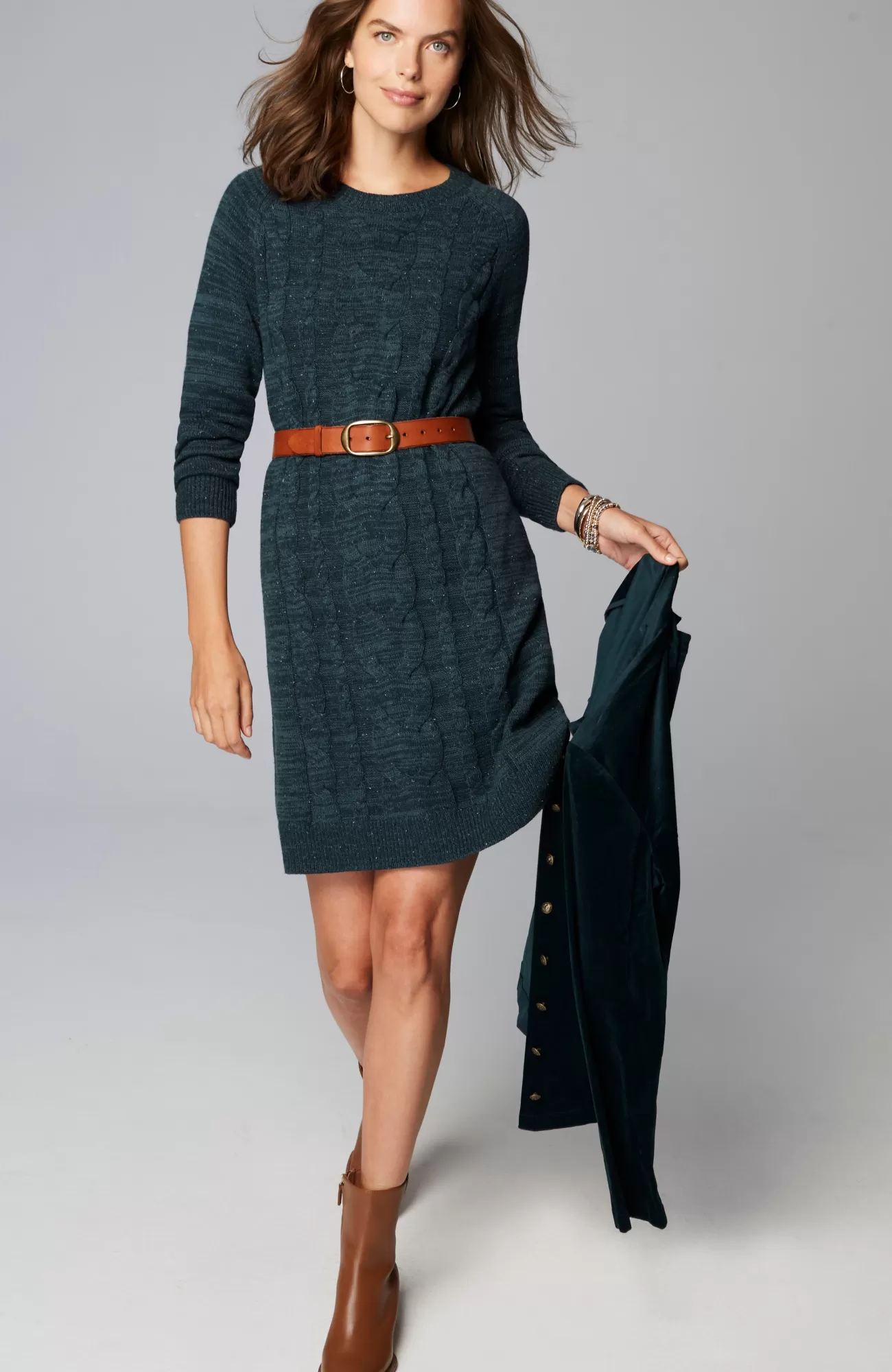 J.Jill Cabled Sweater Dress Dark Tidewater Heather Multi Online