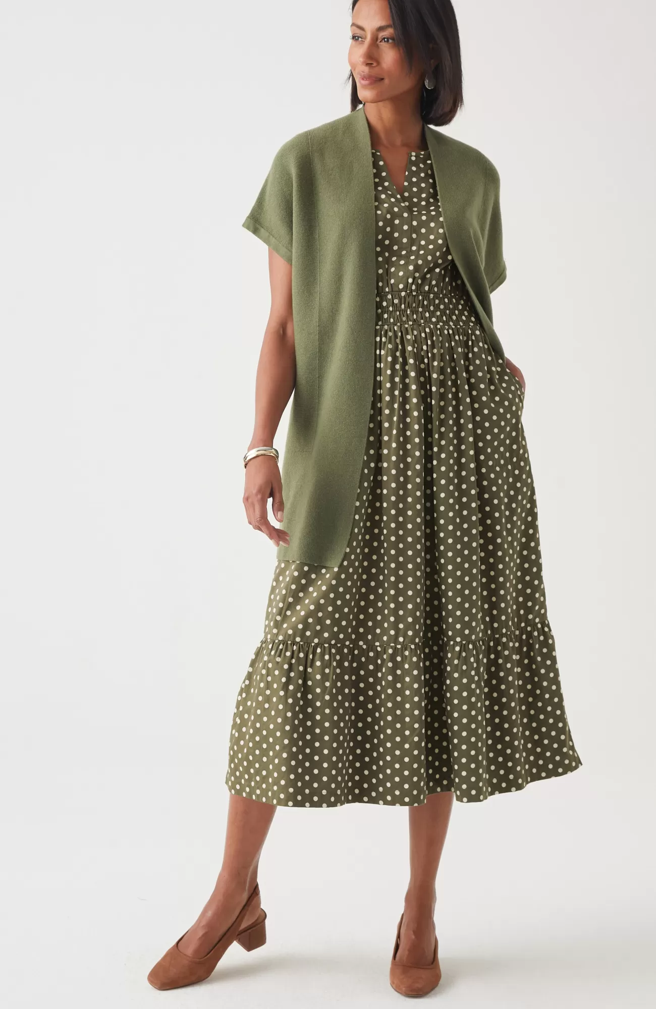 J.Jill Carefree Midi Dress Pesto Classic Dot Discount