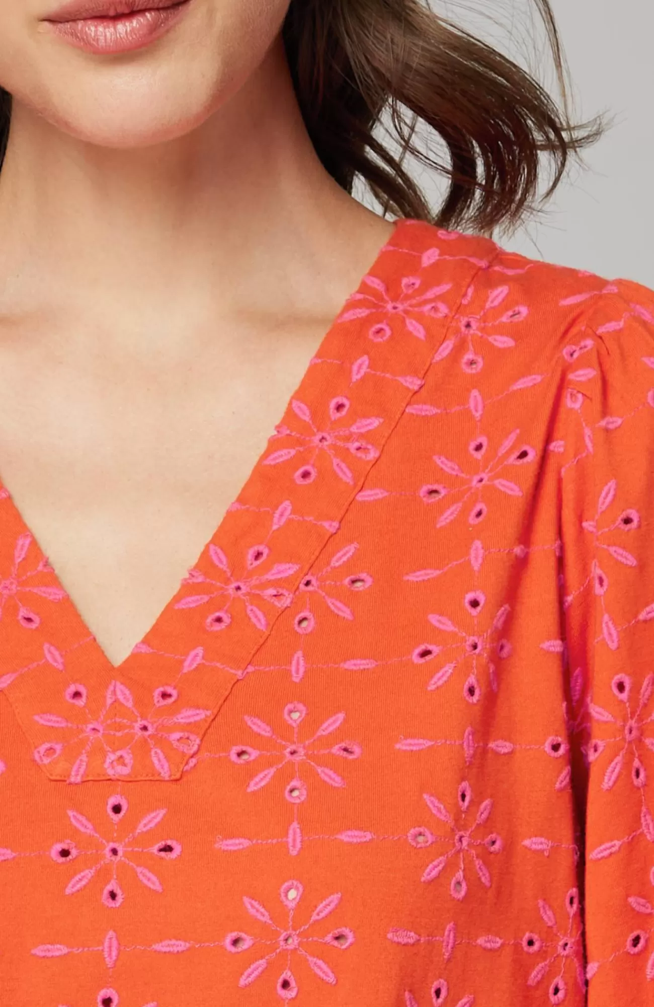 J.Jill Contrasting-Eyelet Tunic Orange Peel/fuchsia Fashion