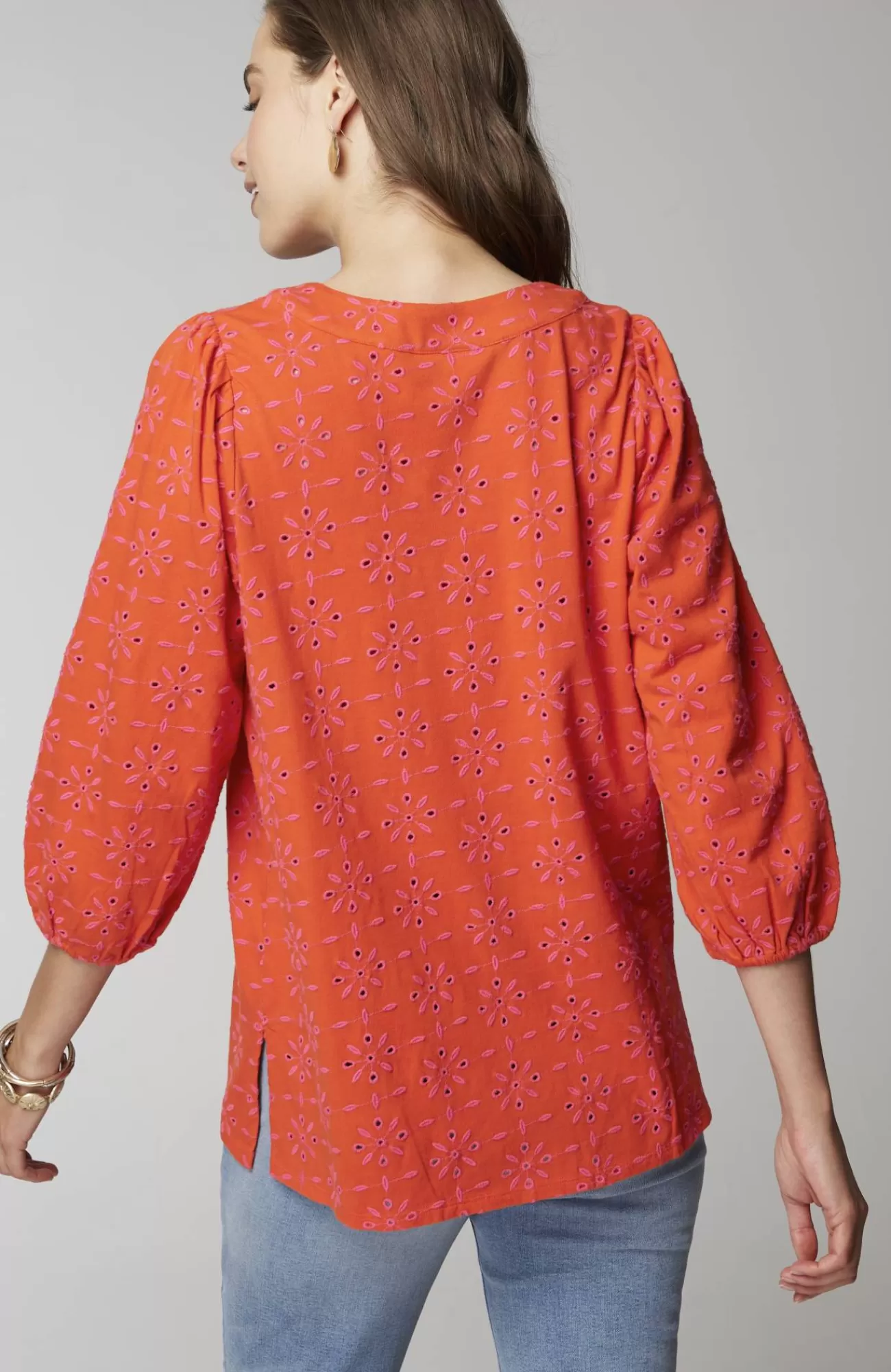 J.Jill Contrasting-Eyelet Tunic Orange Peel/fuchsia Fashion