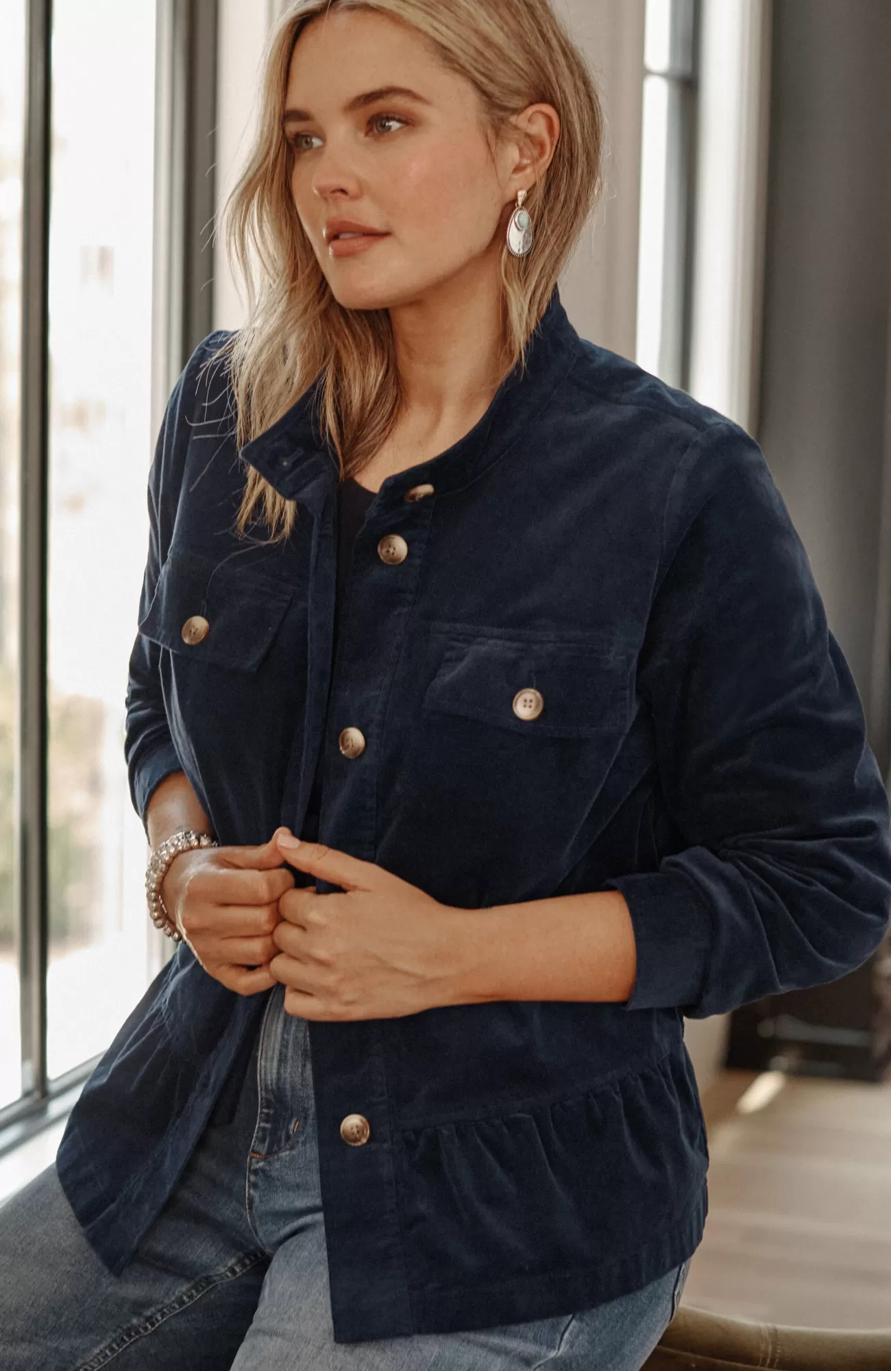 J.Jill Corduroy Peplum Jacket Navy Blue Cheap