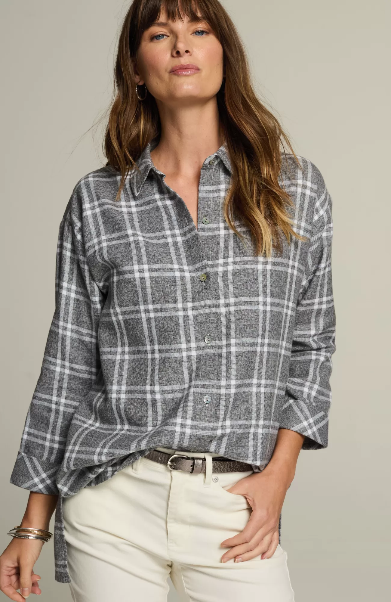 J.Jill Cozy Plaid Tunic Dark Charcoal/white Shop