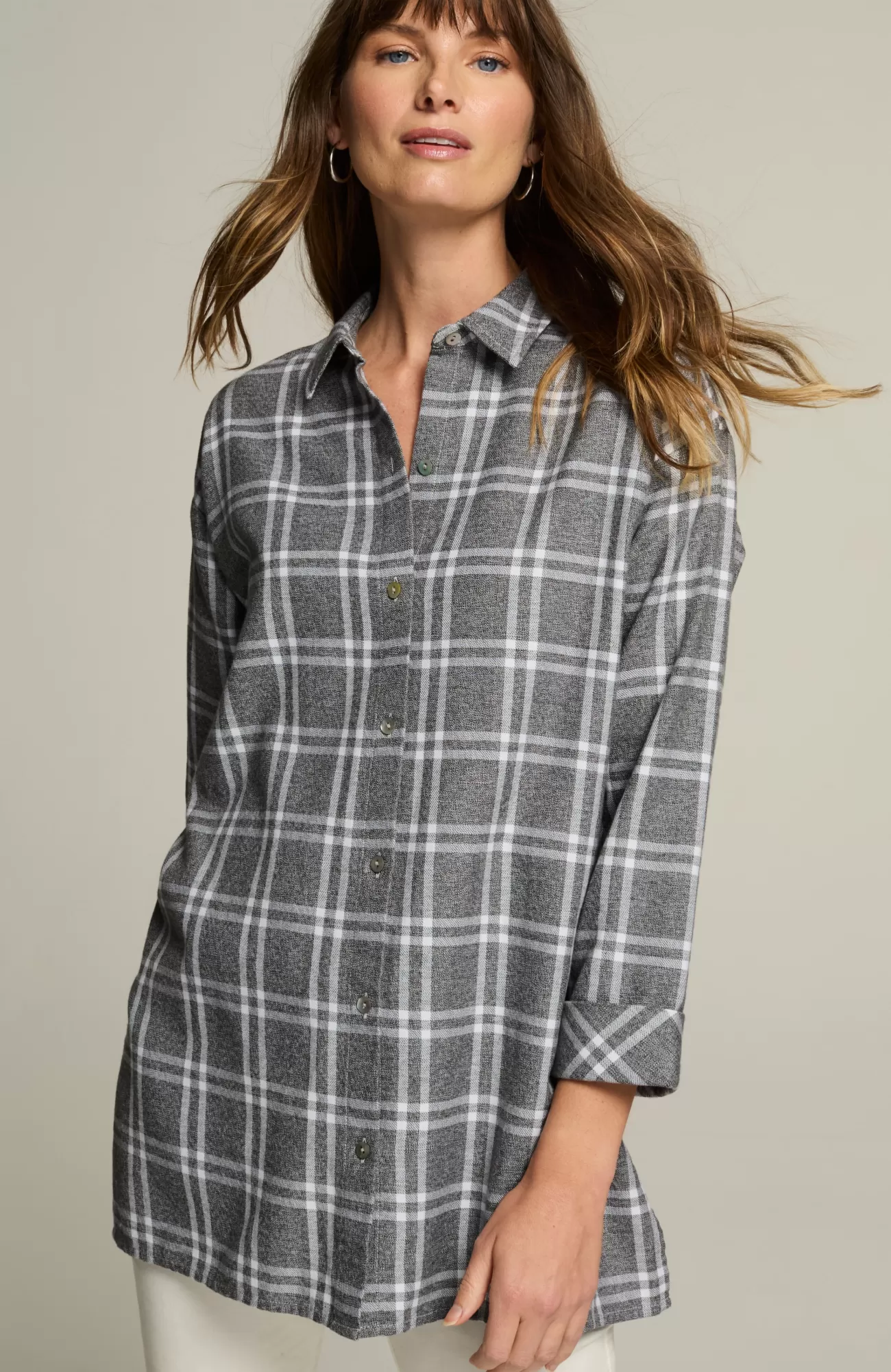 J.Jill Cozy Plaid Tunic Dark Charcoal/white Shop