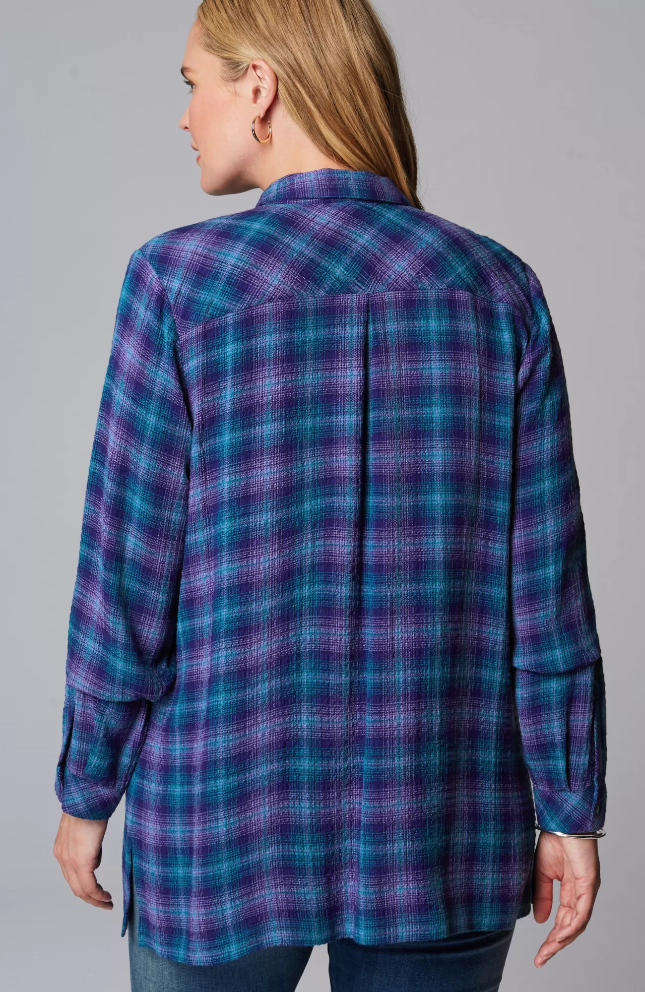 J.Jill Crinkled Plaid Button-Front Tunic Outlet