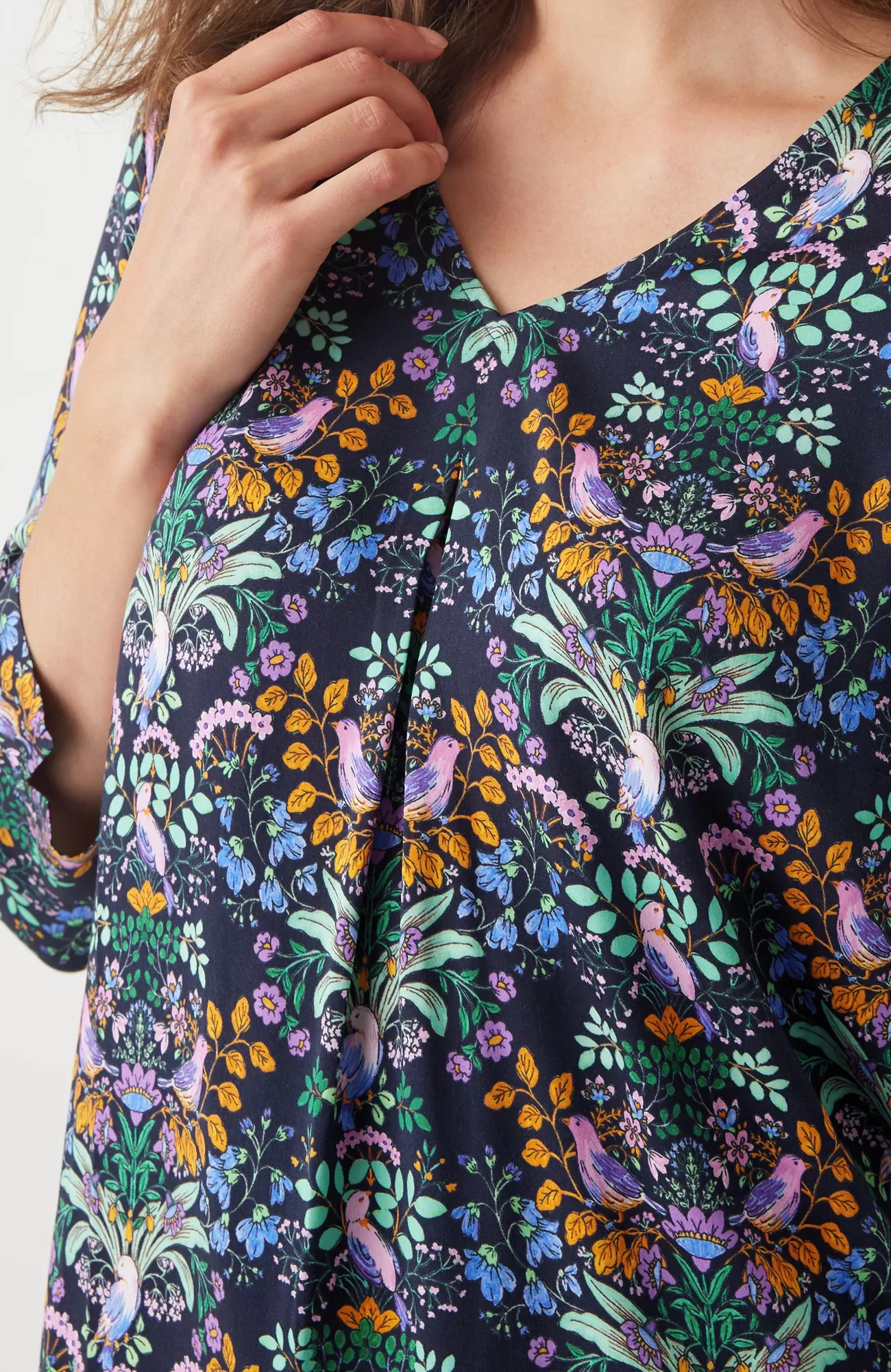 J.Jill Delightful Garden Printed Satin Top Navy Blue Delightful Garden Online