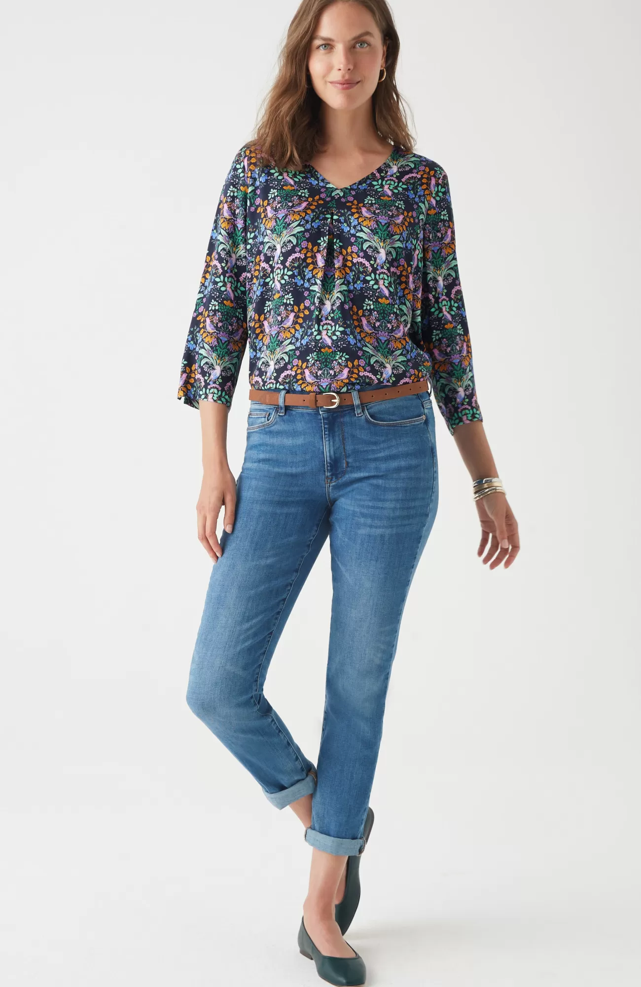 J.Jill Delightful Garden Printed Satin Top Navy Blue Delightful Garden Online