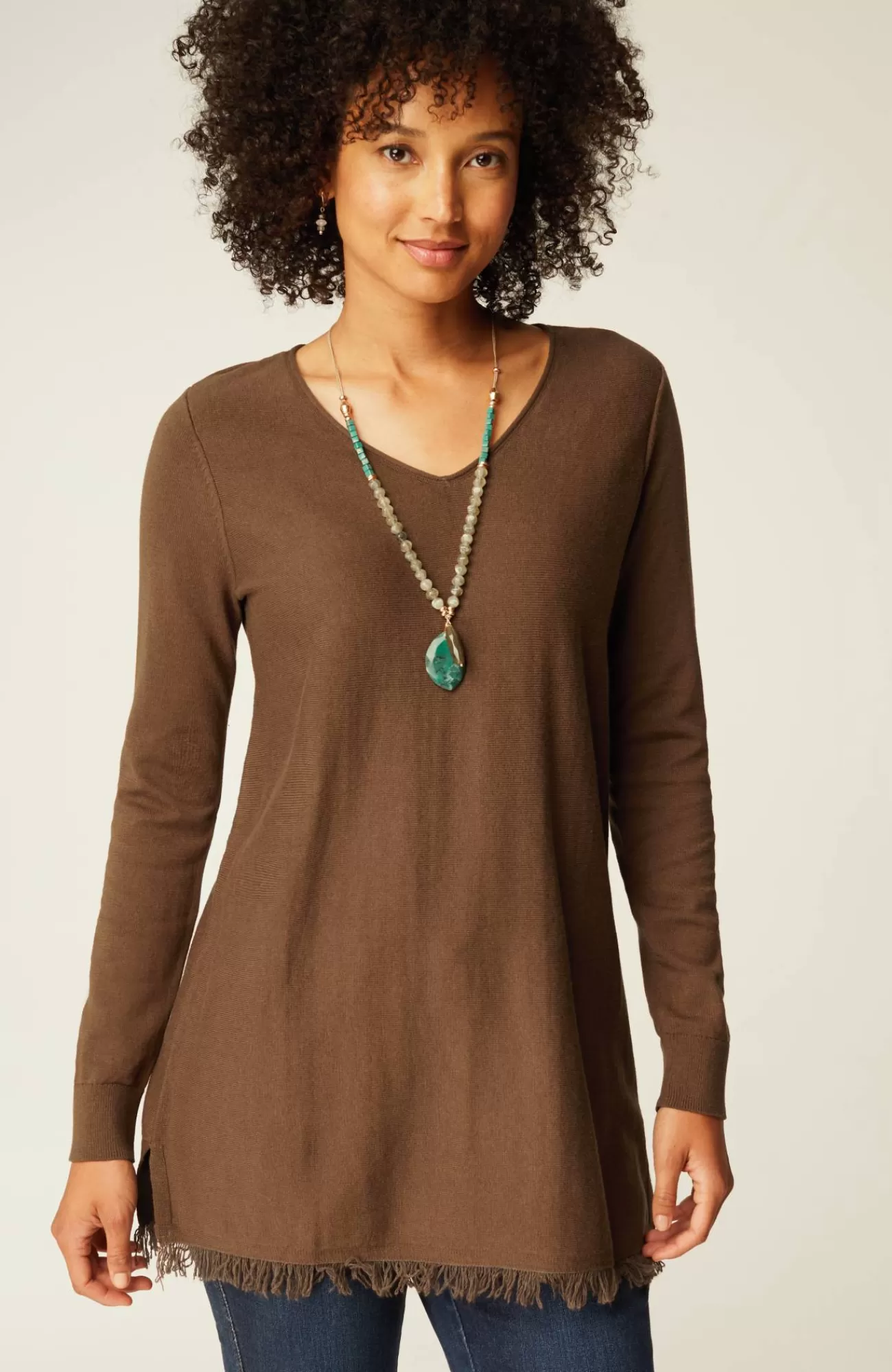 J.Jill Easy Fringed-Hem V-Neck Tunic Outlet