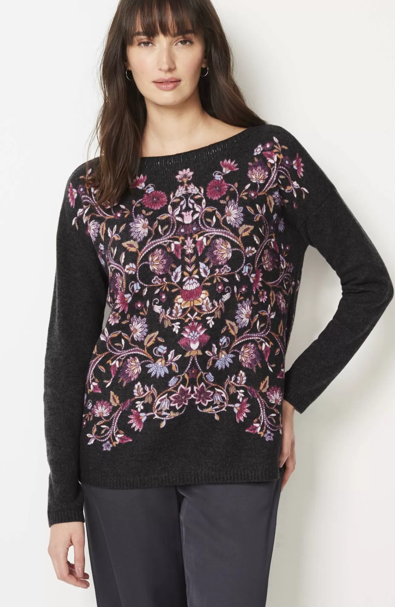 J.Jill Enchanted Florals Sweater Greystone Placed Radiant Flowers Discount