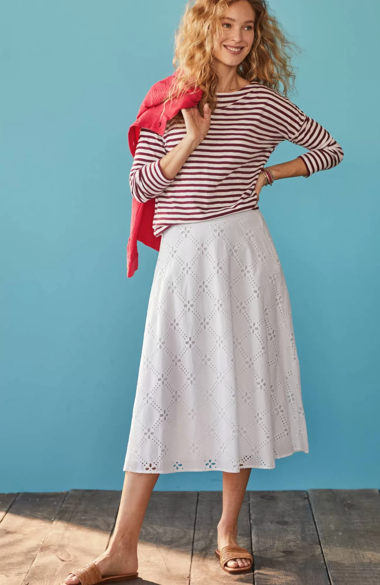 J.Jill Eyelet Midi Skirt White Outlet