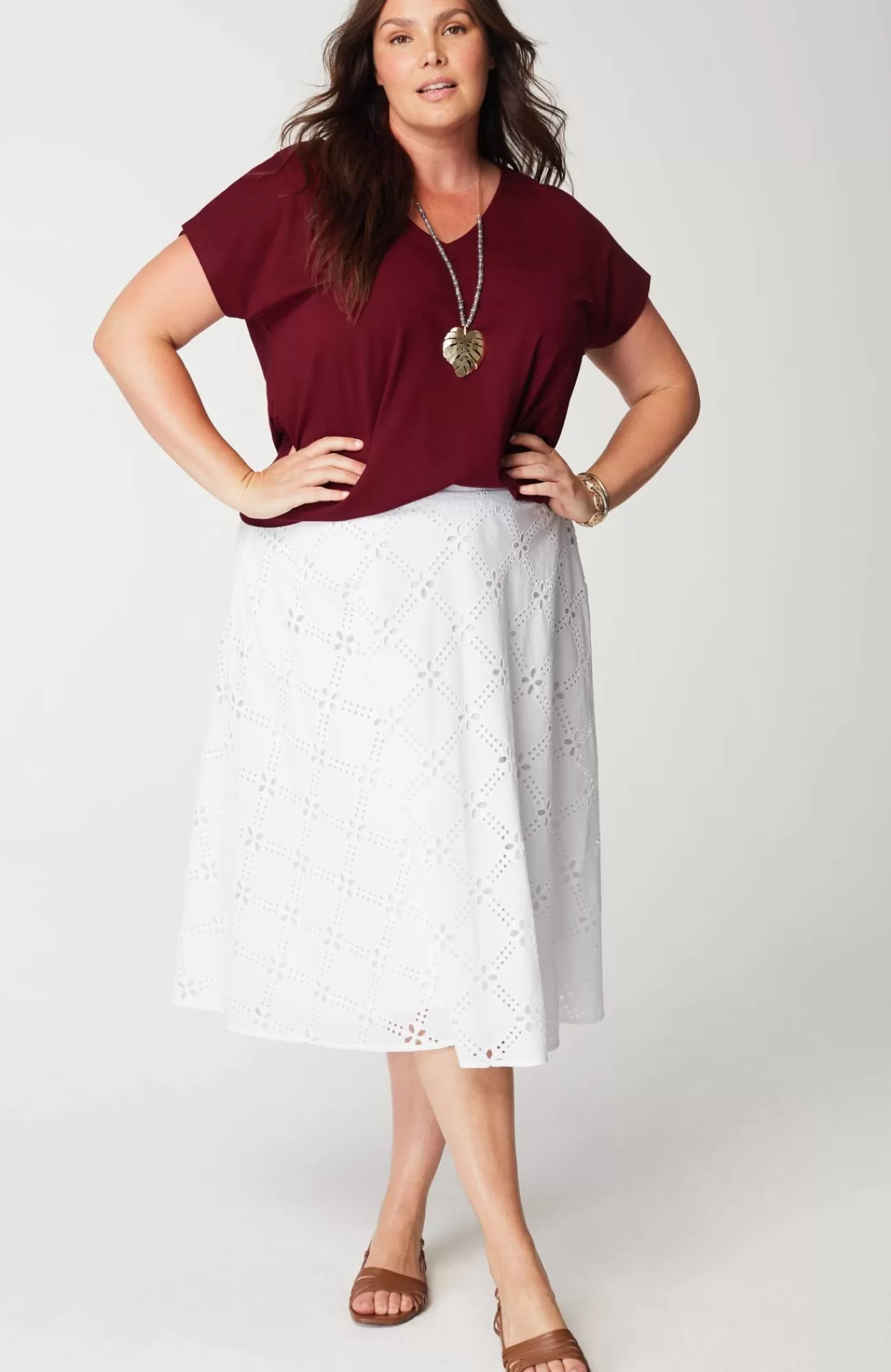 J.Jill Eyelet Midi Skirt White Outlet