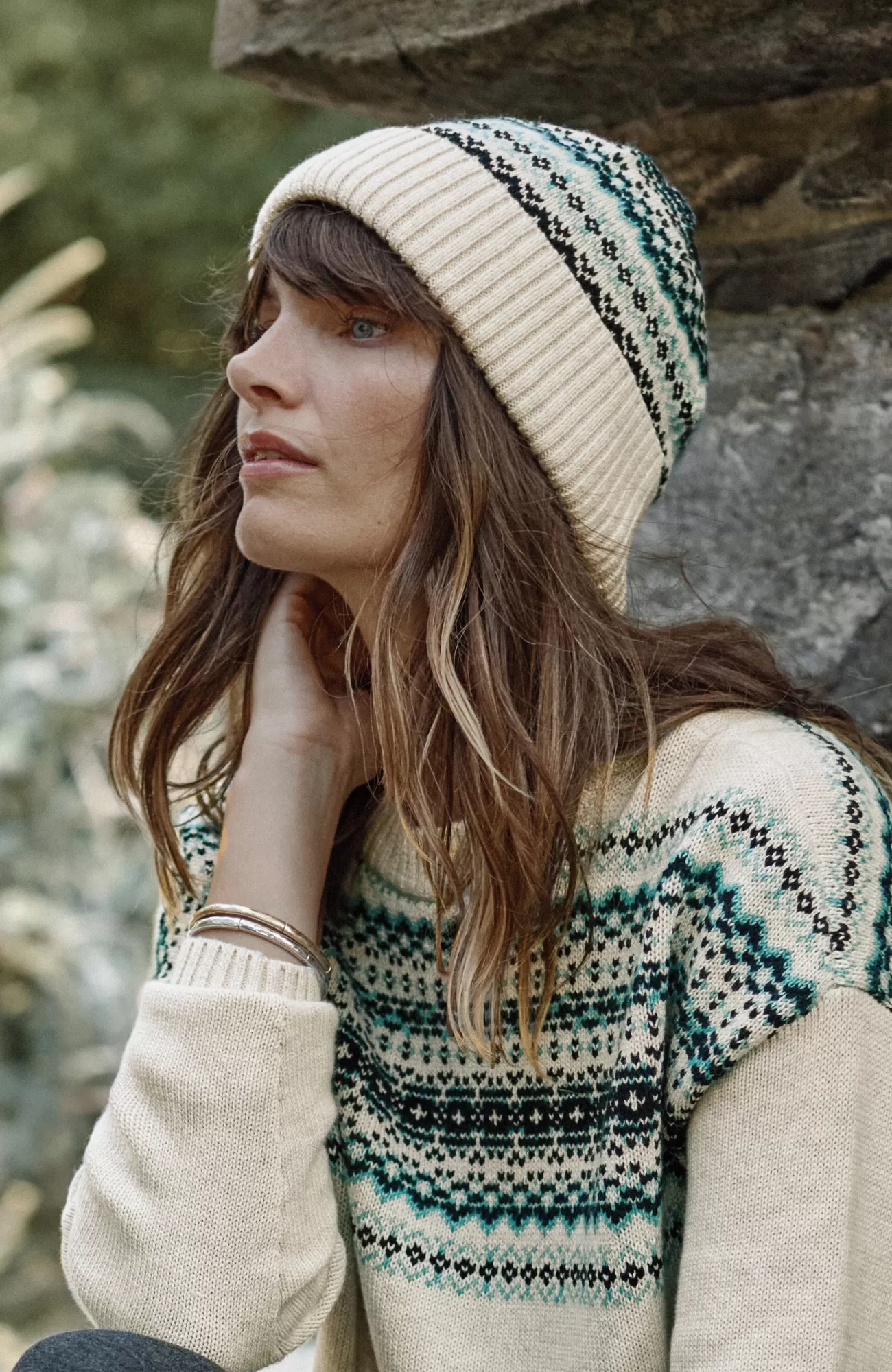 J.Jill Fair Isle Hat Oatmeal Heather Multi Fashion