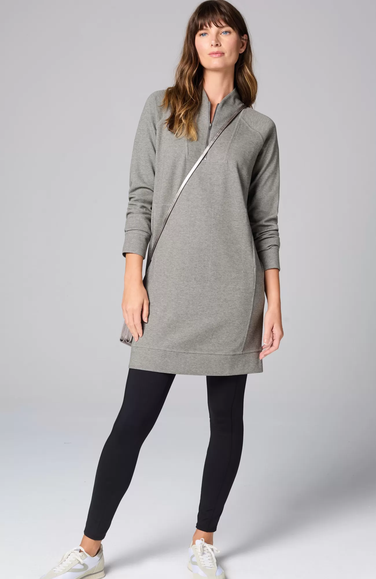 J.Jill Fit Double-Knit Zipped-Collar Dress Dark Grey Heather Best