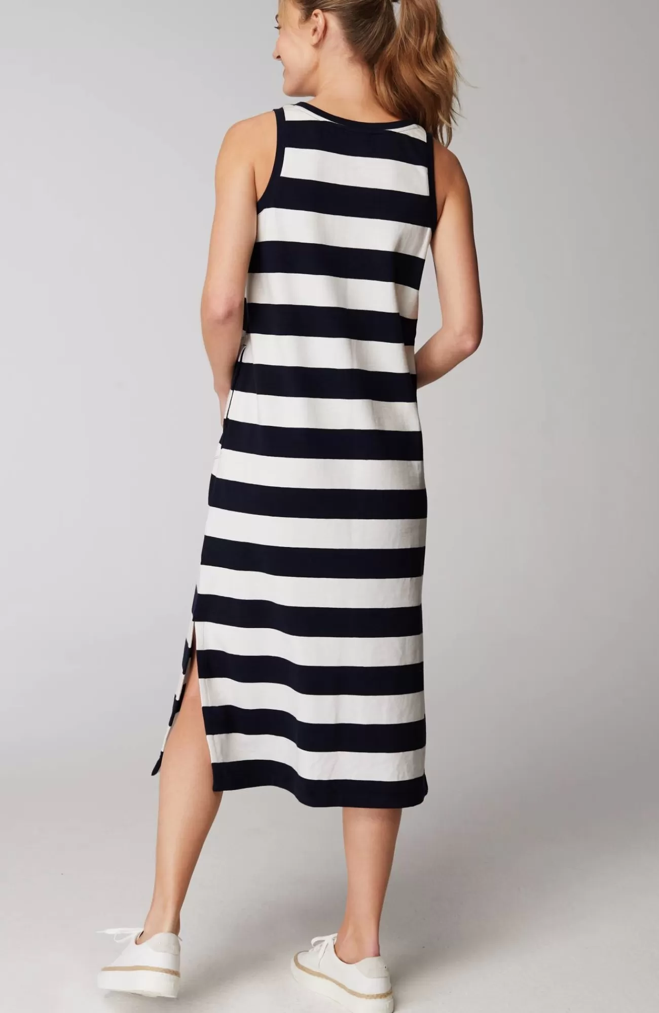 J.Jill Fit French Terry Midi Dress Navy Blue/cream Hot