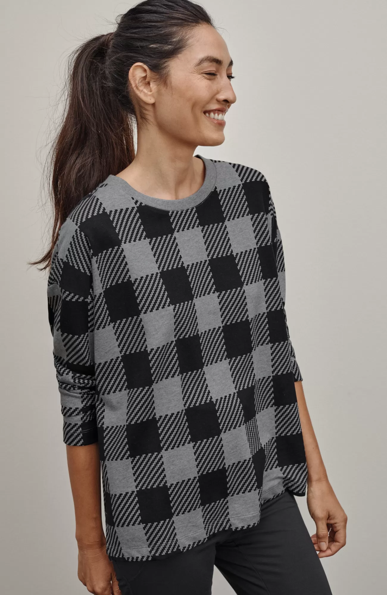 J.Jill Fit French Terry Plaid Sweatshirt Grey Heather Exploded Buffalo Flash Sale