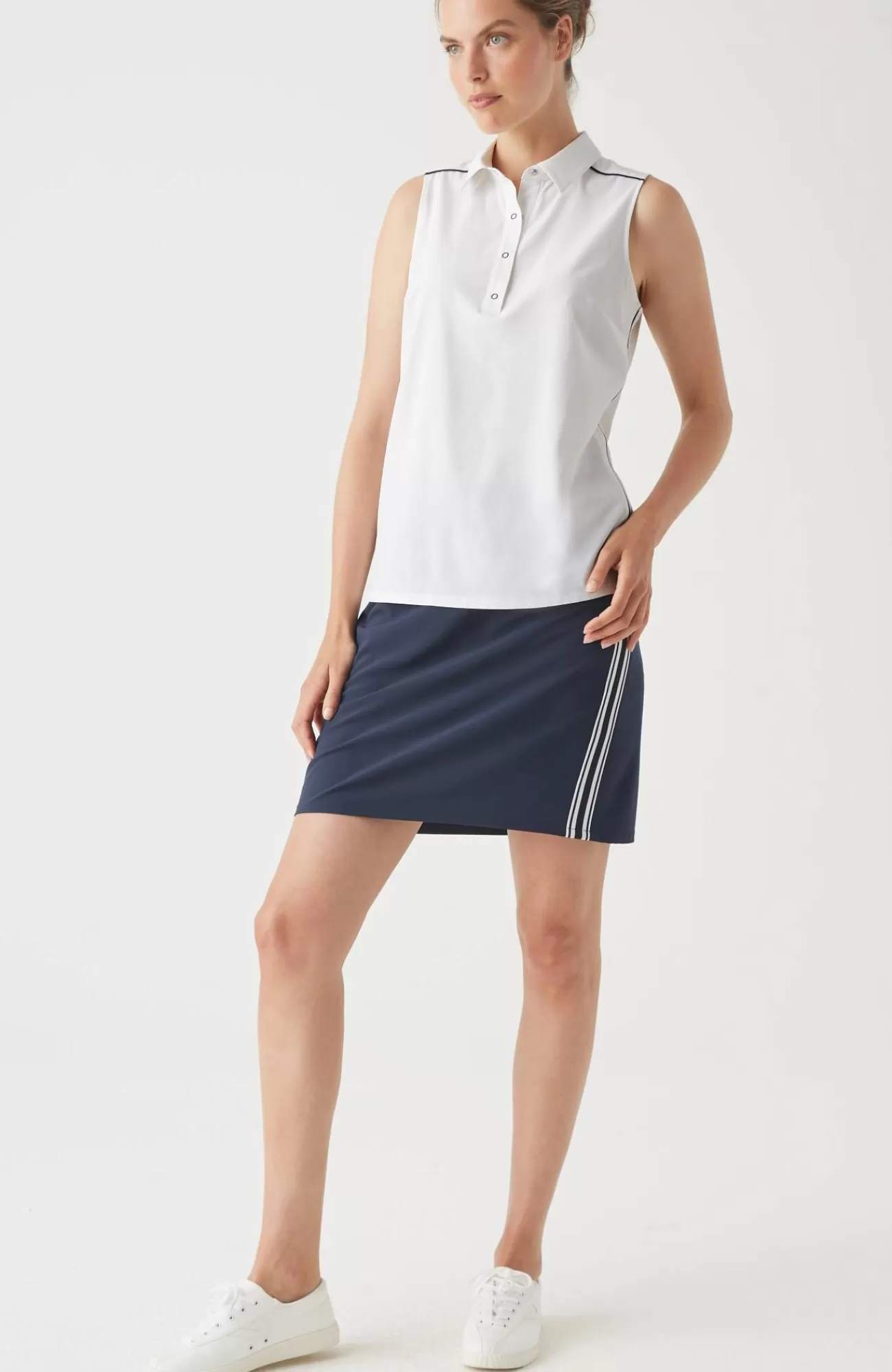 J.Jill Fit On-The-Go Snap Polo White/navy Blue Online