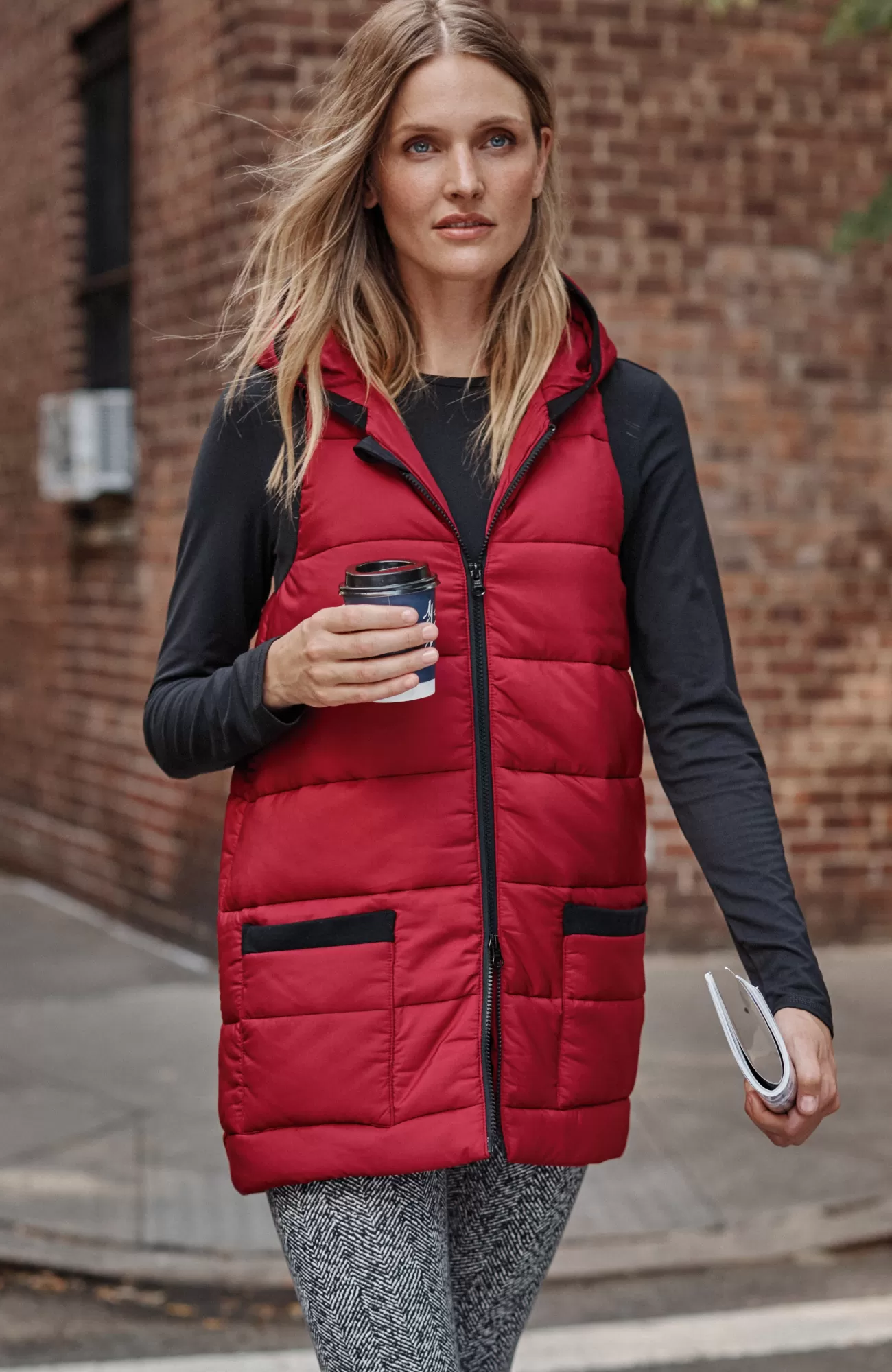 J.Jill Fit Rib-Trimmed Hooded Puffer Vest Scarlet Flash Sale