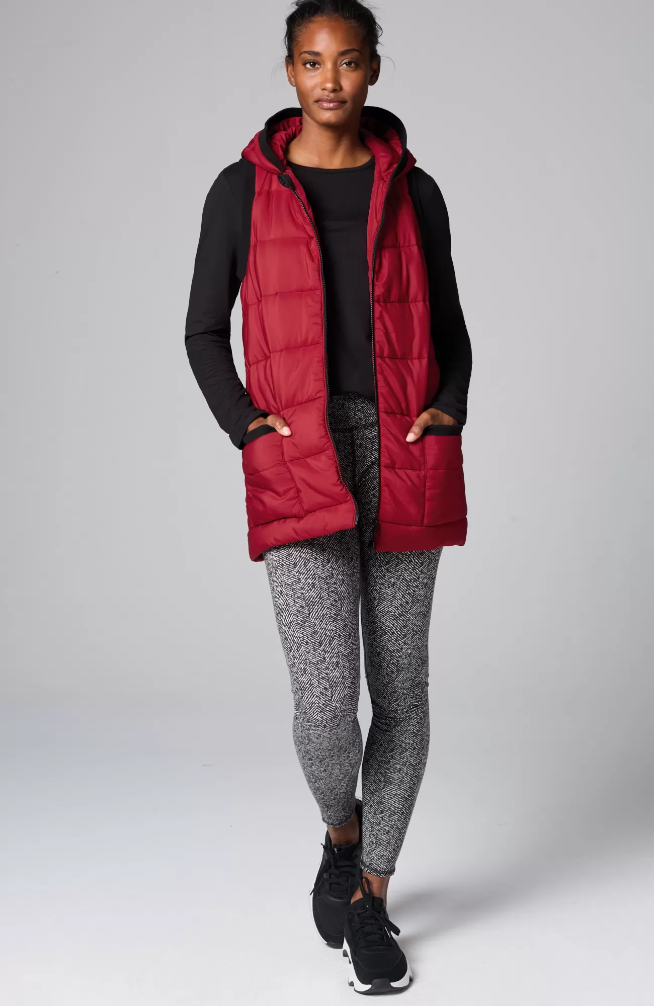 J.Jill Fit Rib-Trimmed Hooded Puffer Vest Scarlet Flash Sale