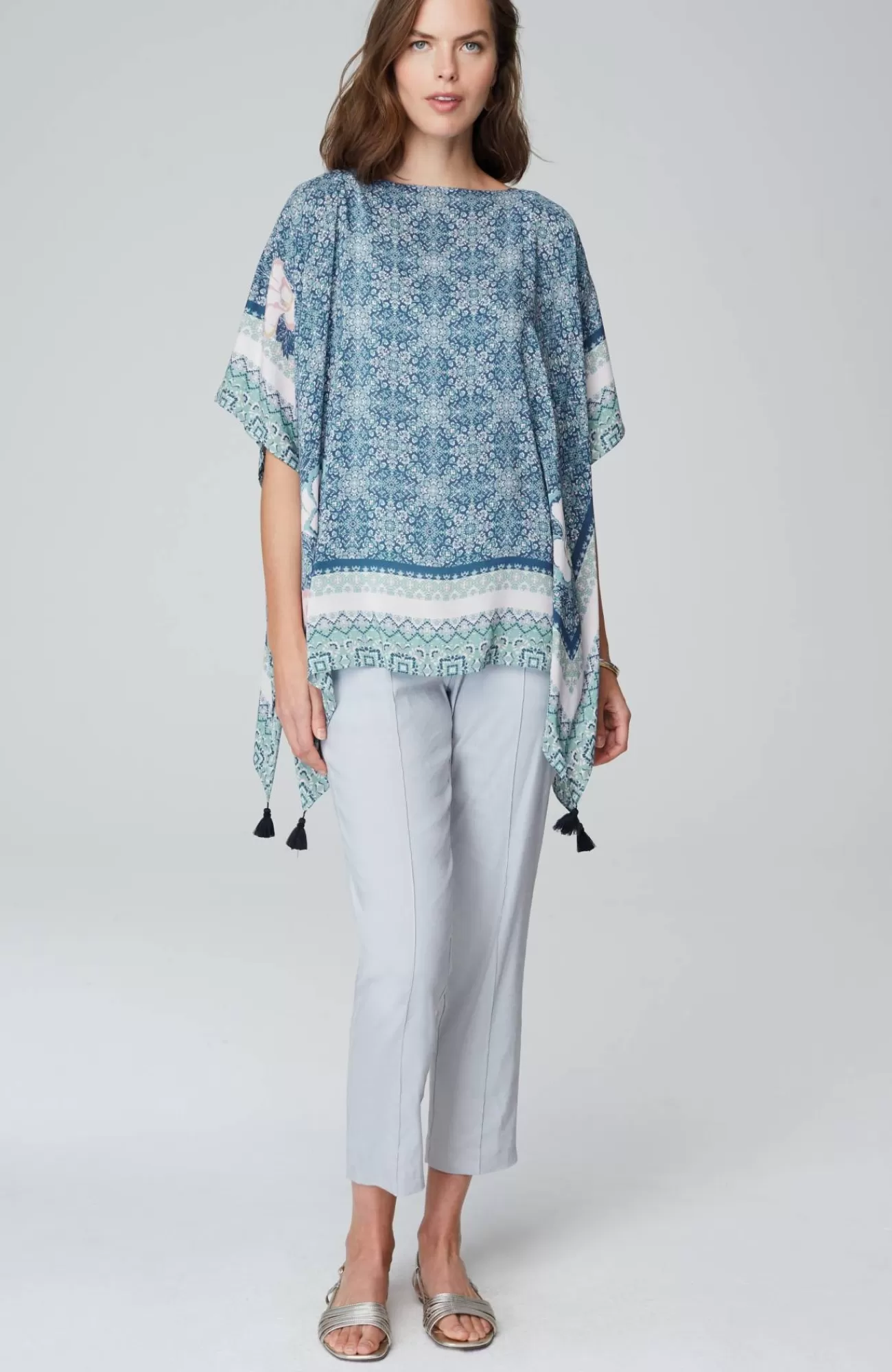 J.Jill Floral Medallion Poncho Deep Sea Multi Sale