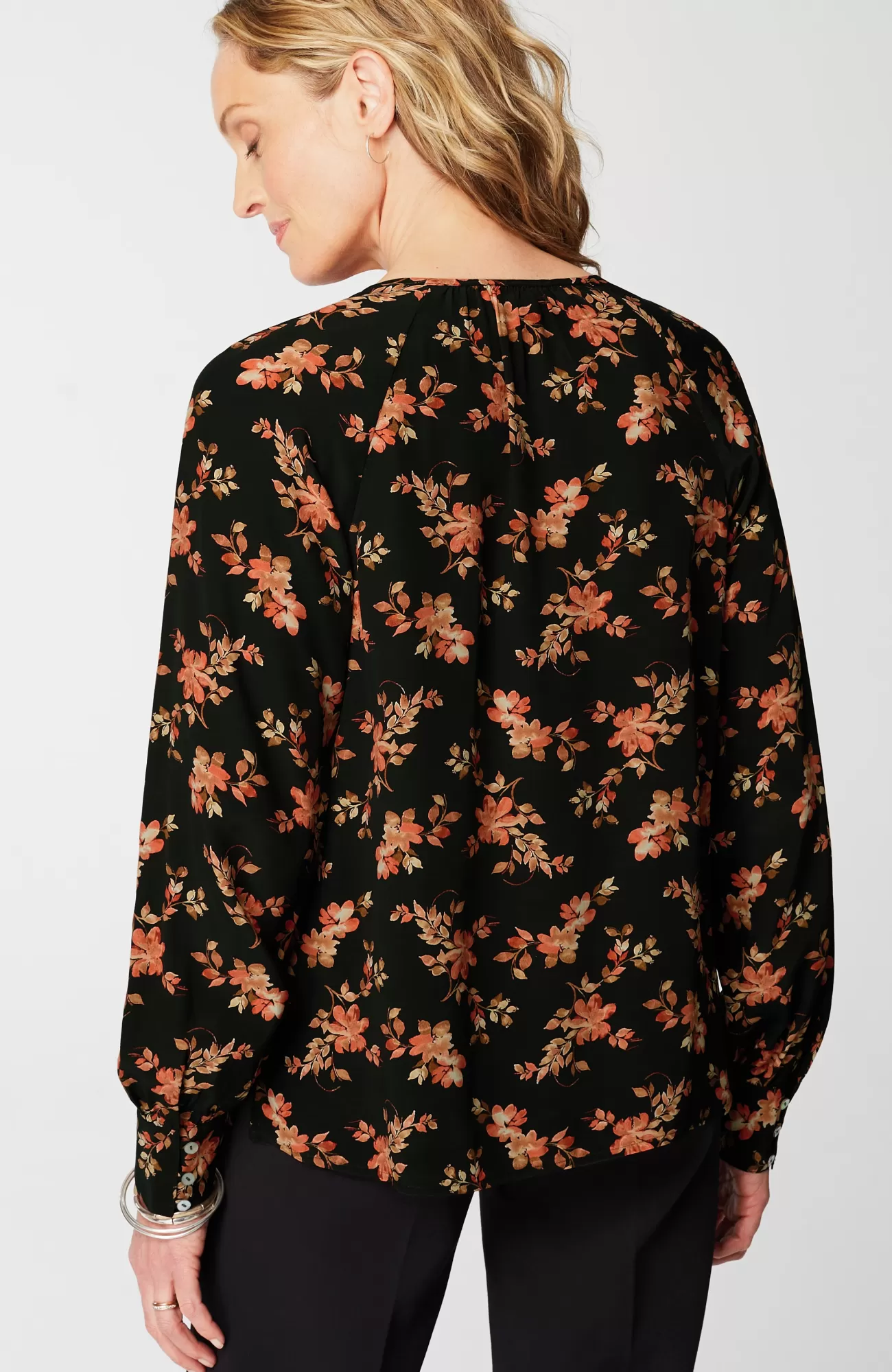 J.Jill Floral-Printed Pullover Top Black Painterly Posies Store