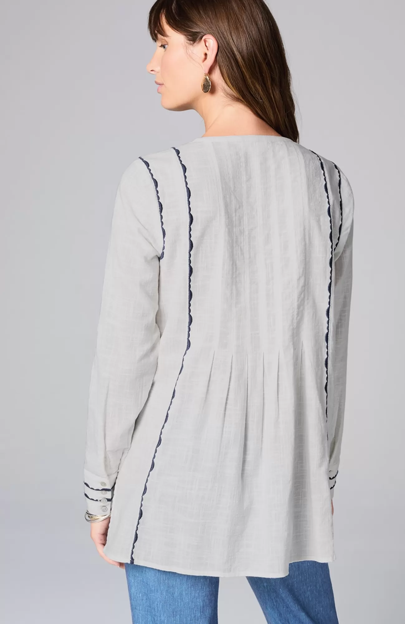 J.Jill Geometric Embroidered Tunic Cream/blue Best Sale