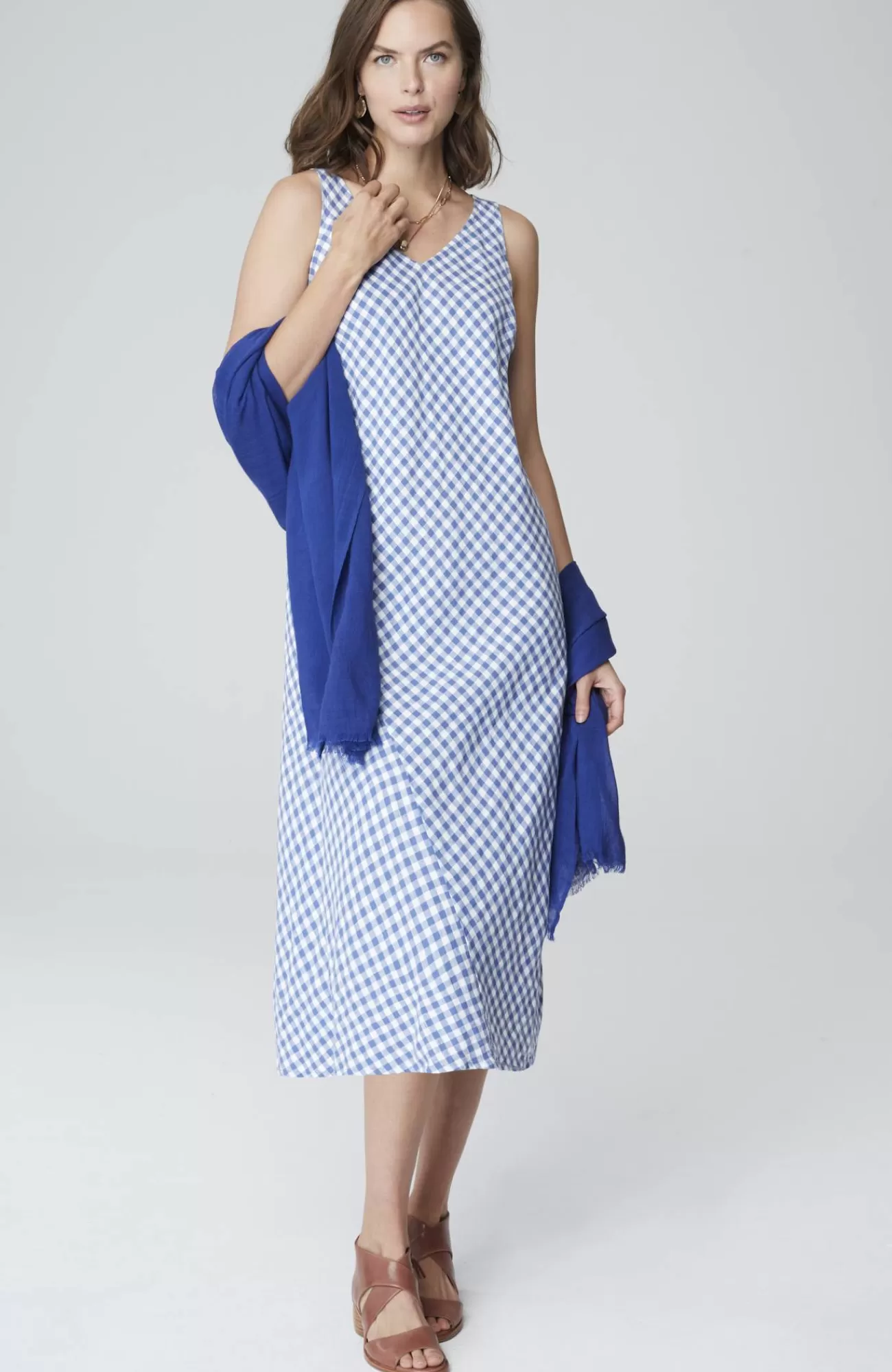 J.Jill Gingham Midi Dress Classic Blue/cream Flash Sale