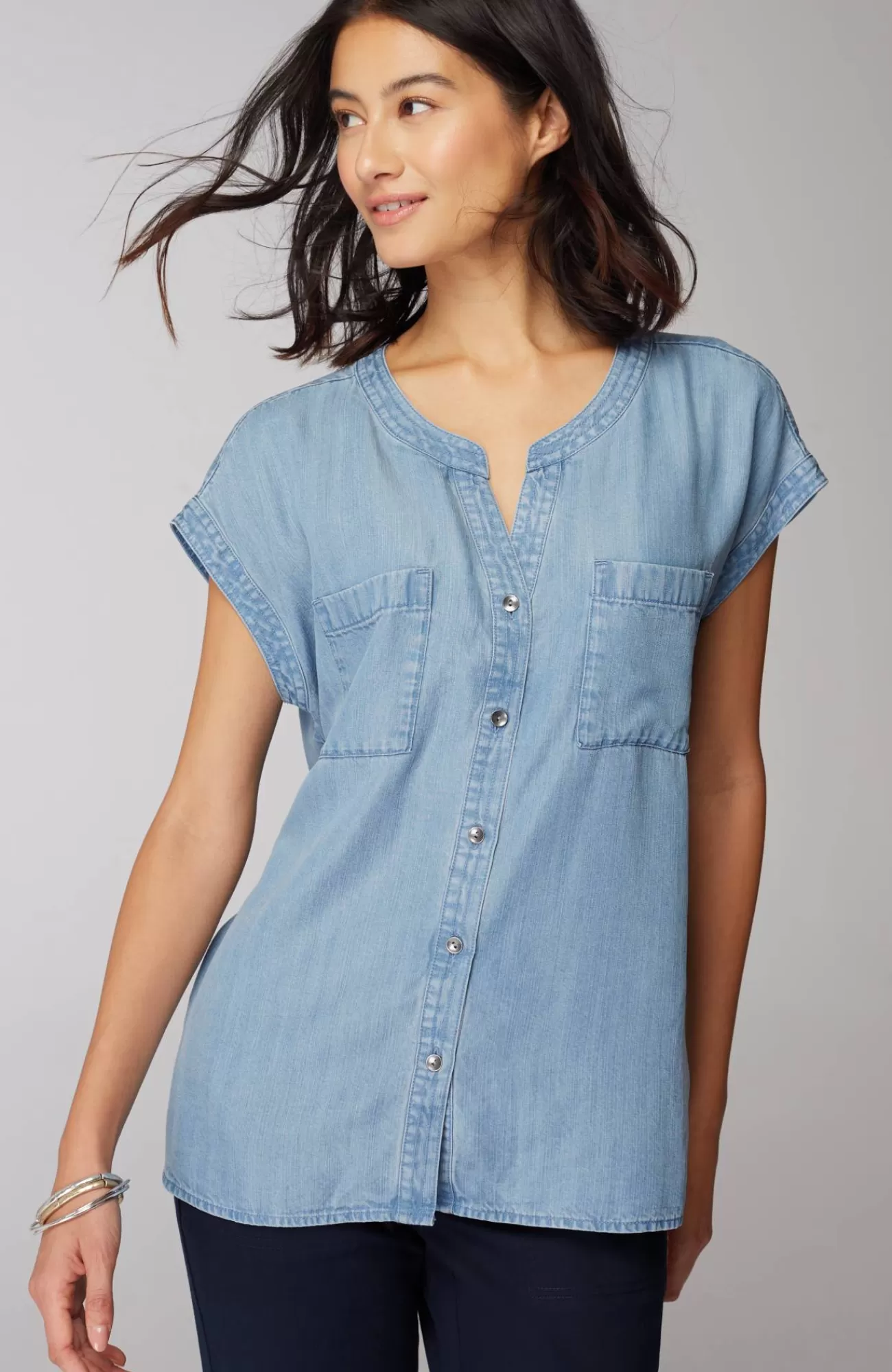 J.Jill Indigo Patch-Pocket Shirt Cliffside Wash Sale