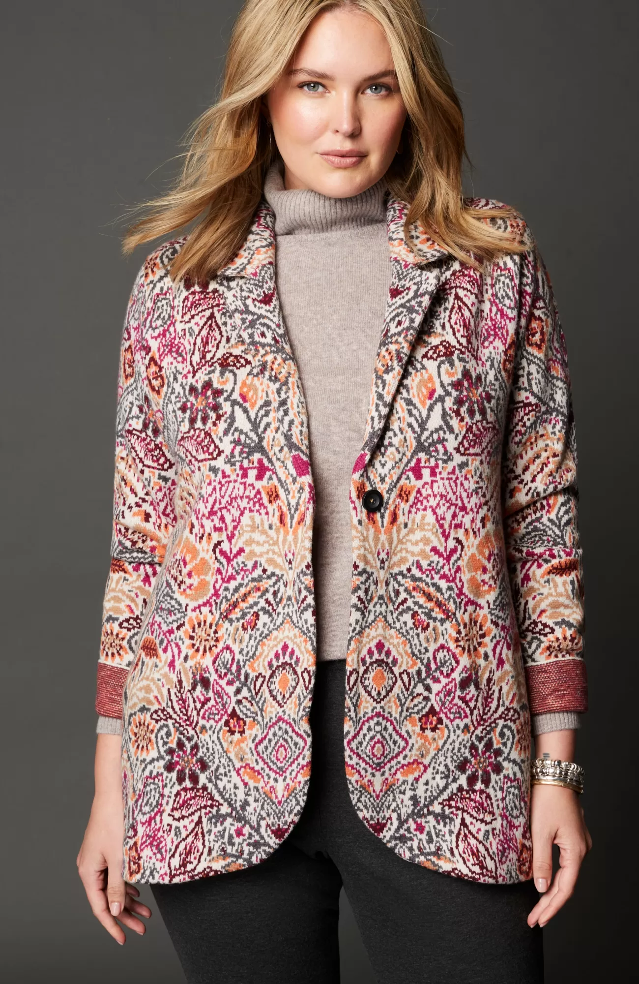 J.Jill Jacquard Sweater Blazer Almond Latte Heather Multi Cheap