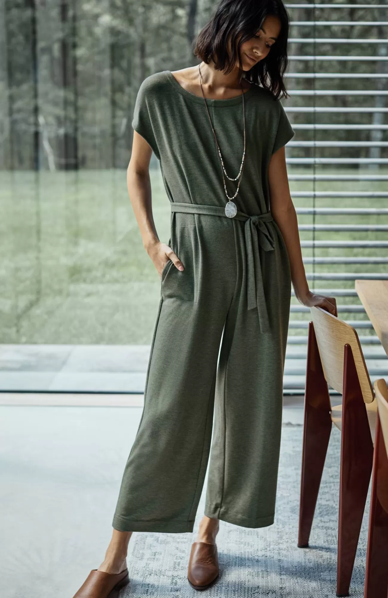 J.Jill Knit Belted Jumpsuit Dry Moss Heather Discount