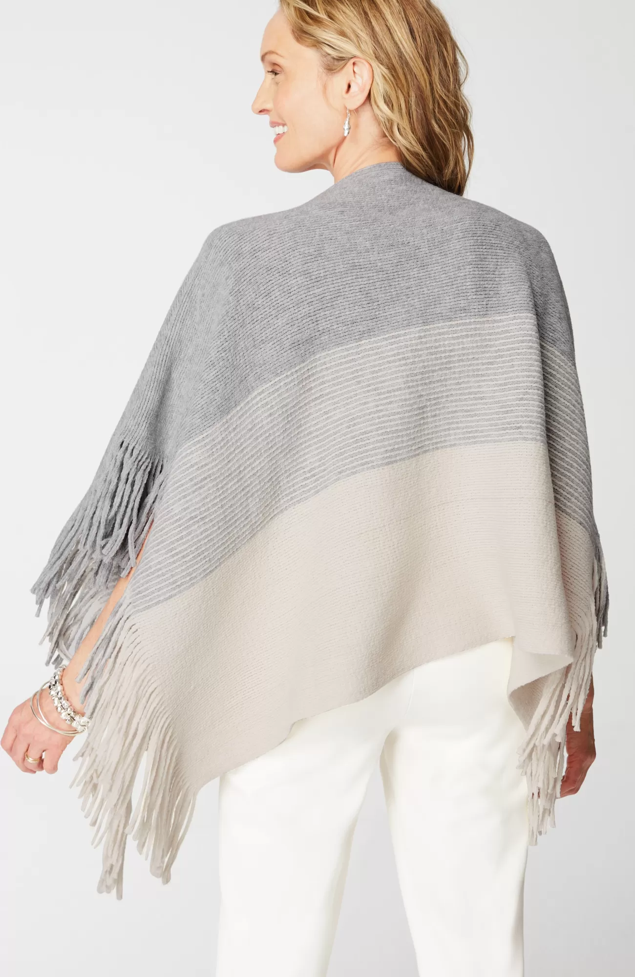 J.Jill Knit-Fringe Poncho Grey Heather/oatmeal Heather Best Sale