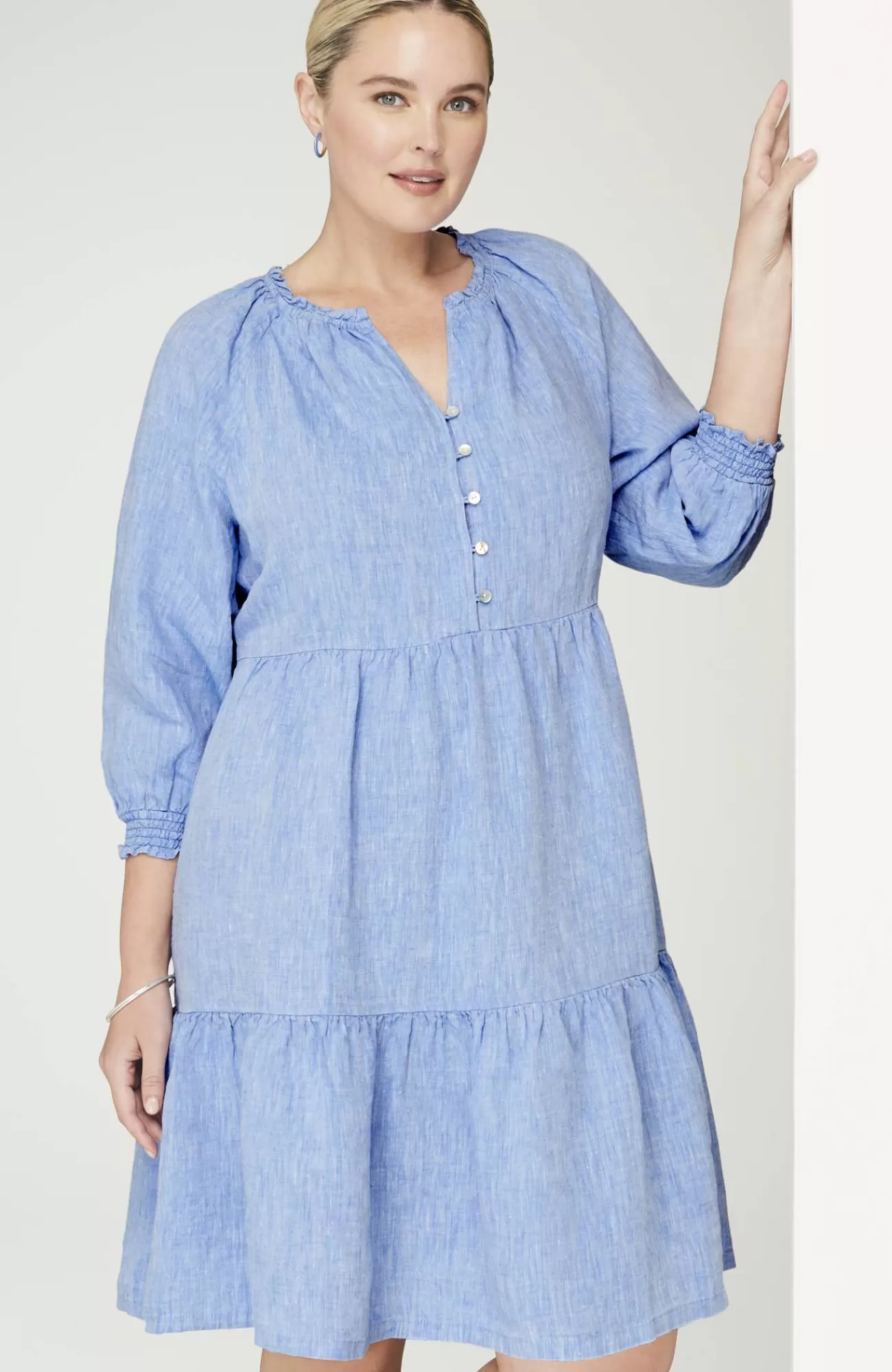 J.Jill Linen Ruffled-Neck Dress Flash Sale