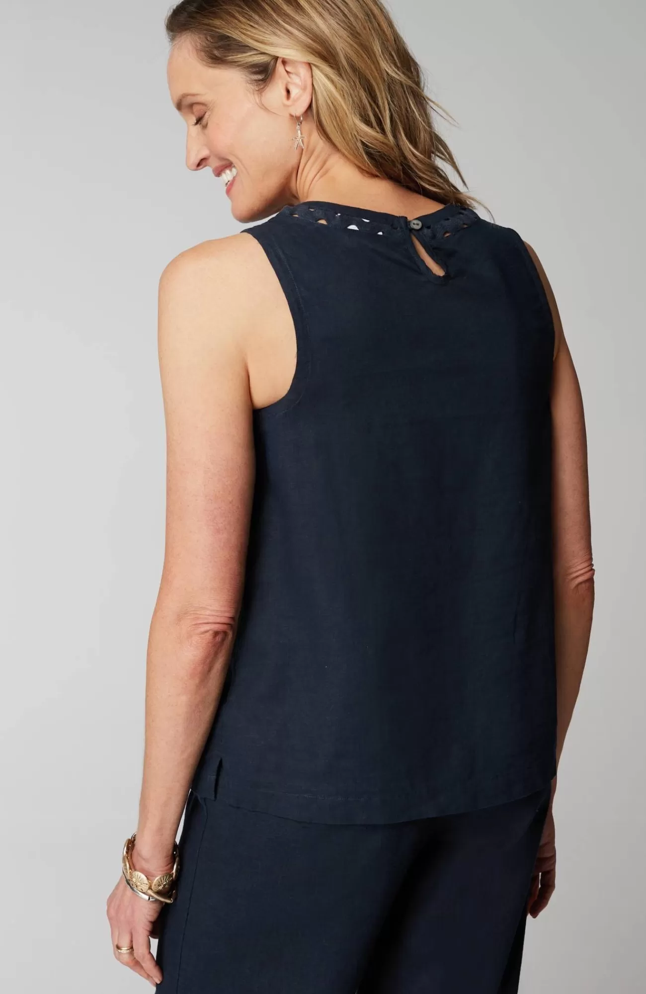 J.Jill Linen-Blend Sleeveless Top Navy Blue Flash Sale