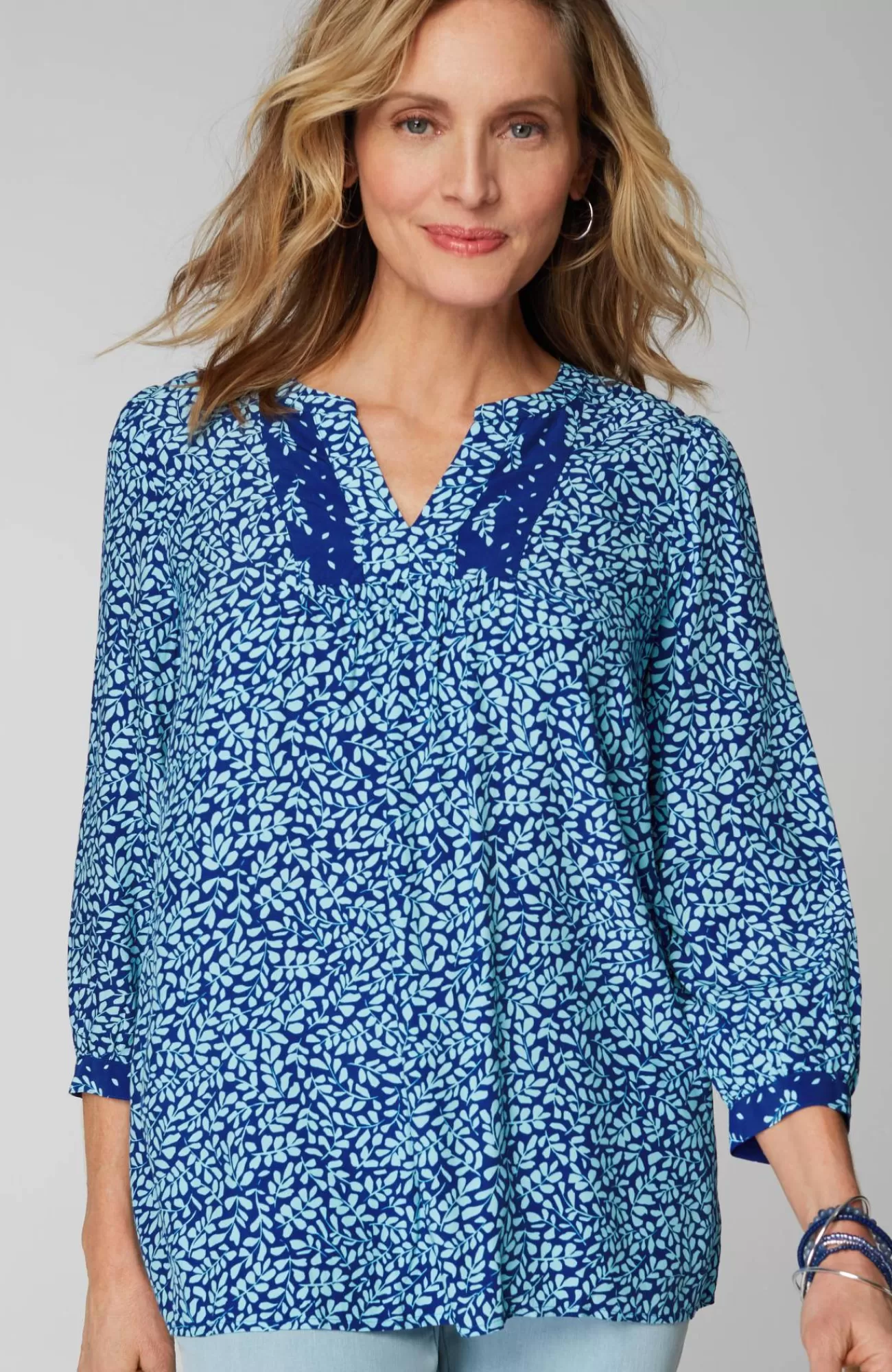 J.Jill Mixed-Print A-Line Popover Sailor Blue Tossed Foliage Mix Discount