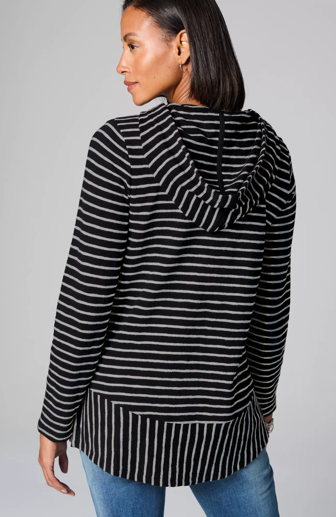 J.Jill Mixed-Stripes Hooded Tunic Black/oatmeal Heather Shop