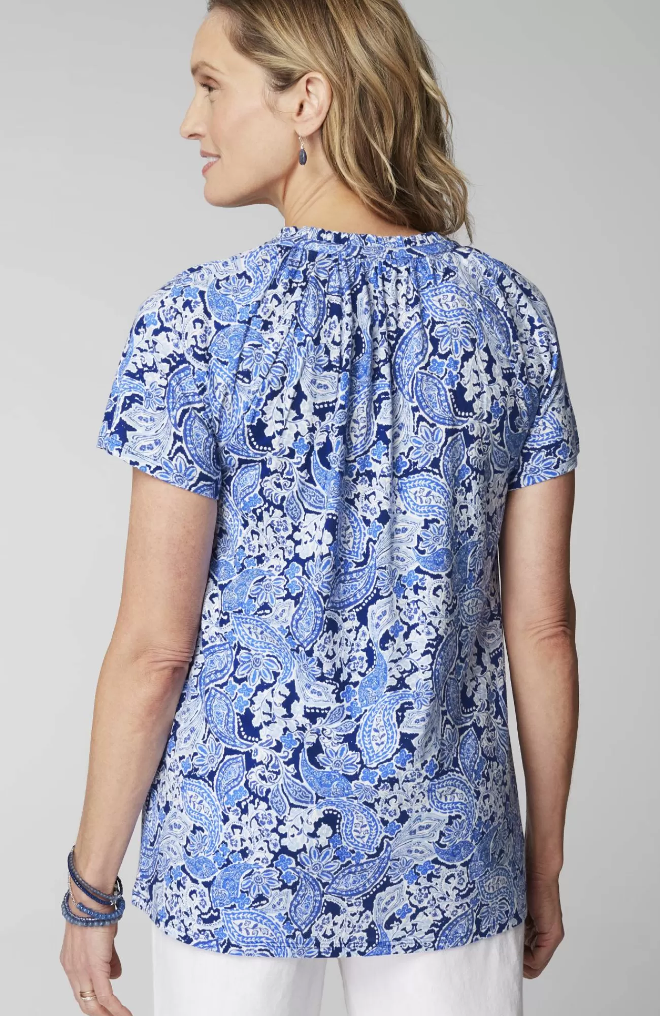 J.Jill Paisley A-Line Top Cabana Blue Small Painterly Paisley Store