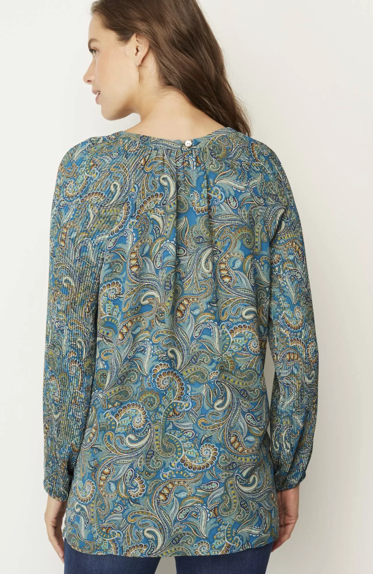 J.Jill Paisley Pleated-Sleeves Tunic Bright Teal Ornate Paisley Discount