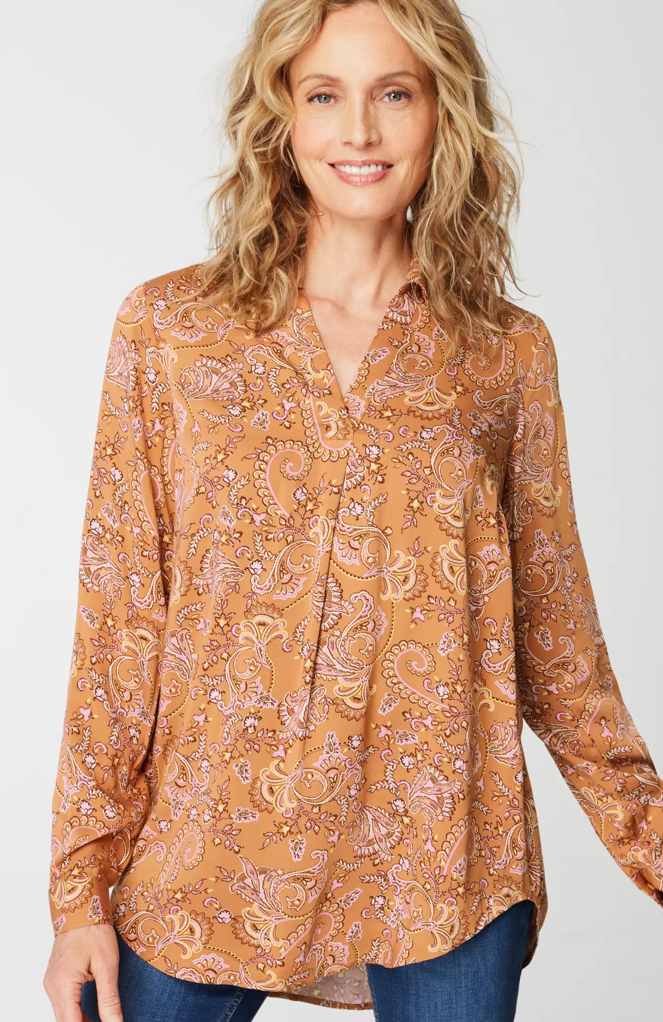 J.Jill Paisley-Printed Satin Tunic Sable Ornamental Paisley Store