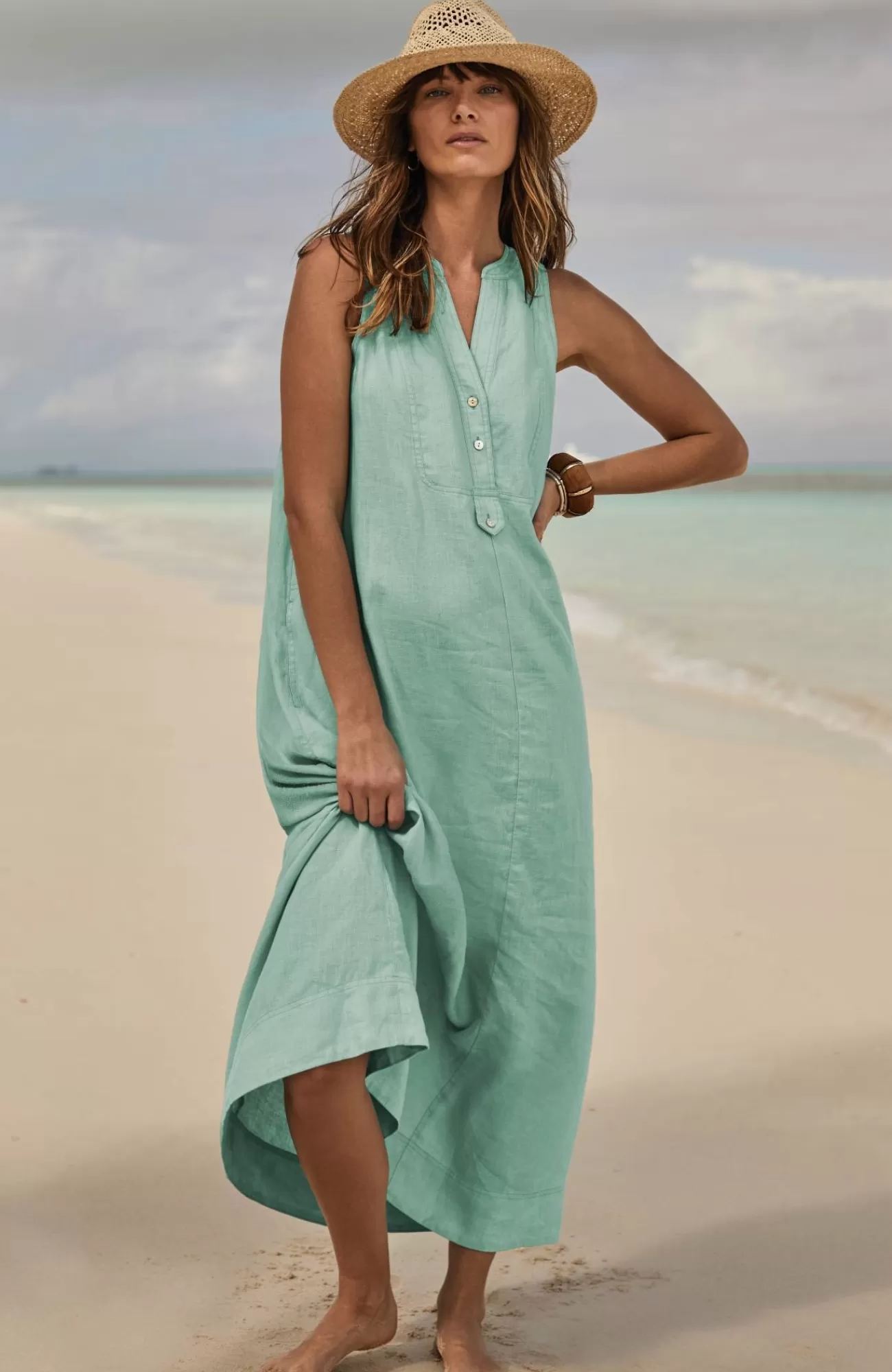 J.Jill Pleated Linen Maxi Dress Fashion