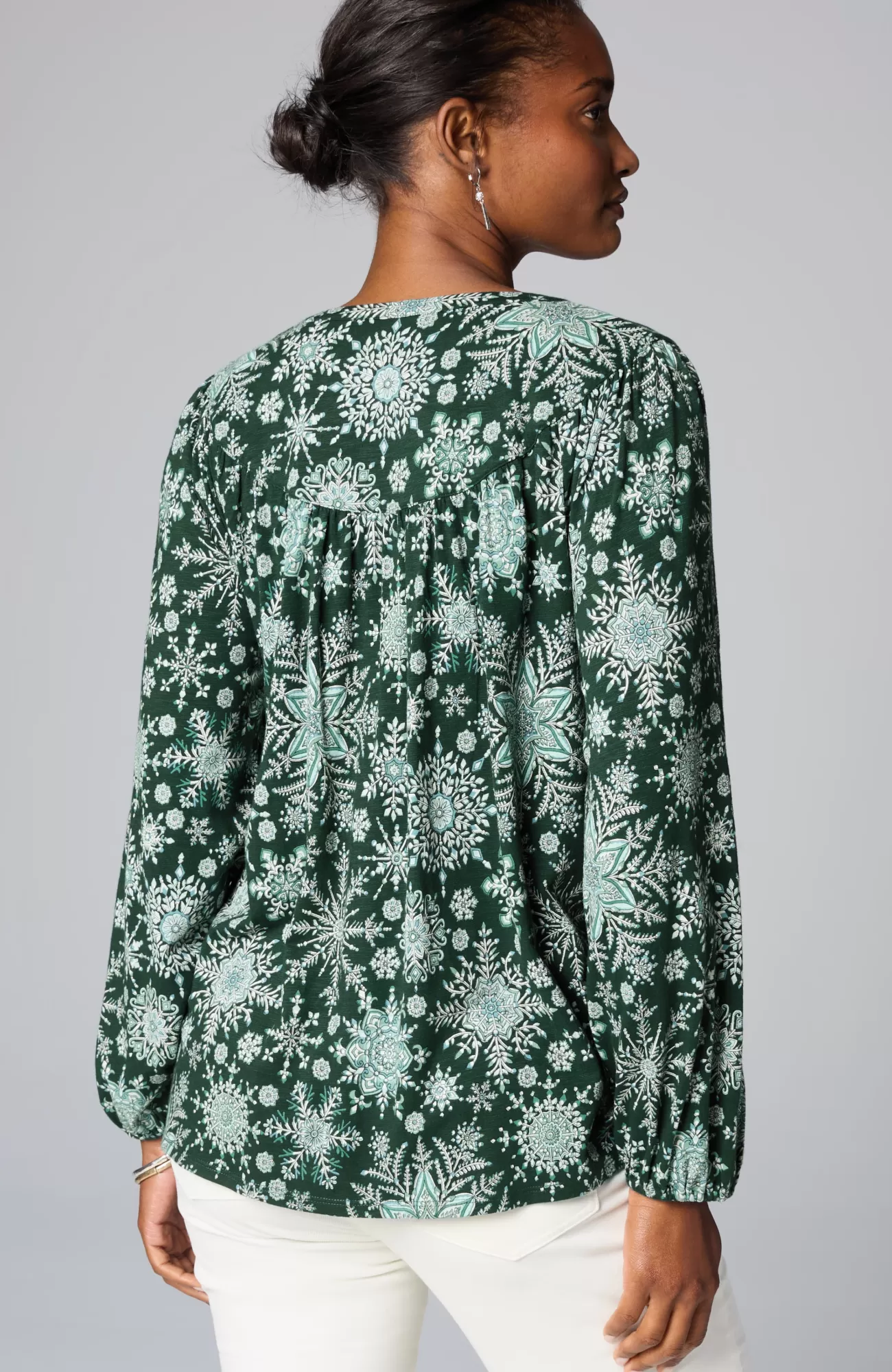 J.Jill Printed Peasant Top Emerald Mosaic Snowfall Fashion