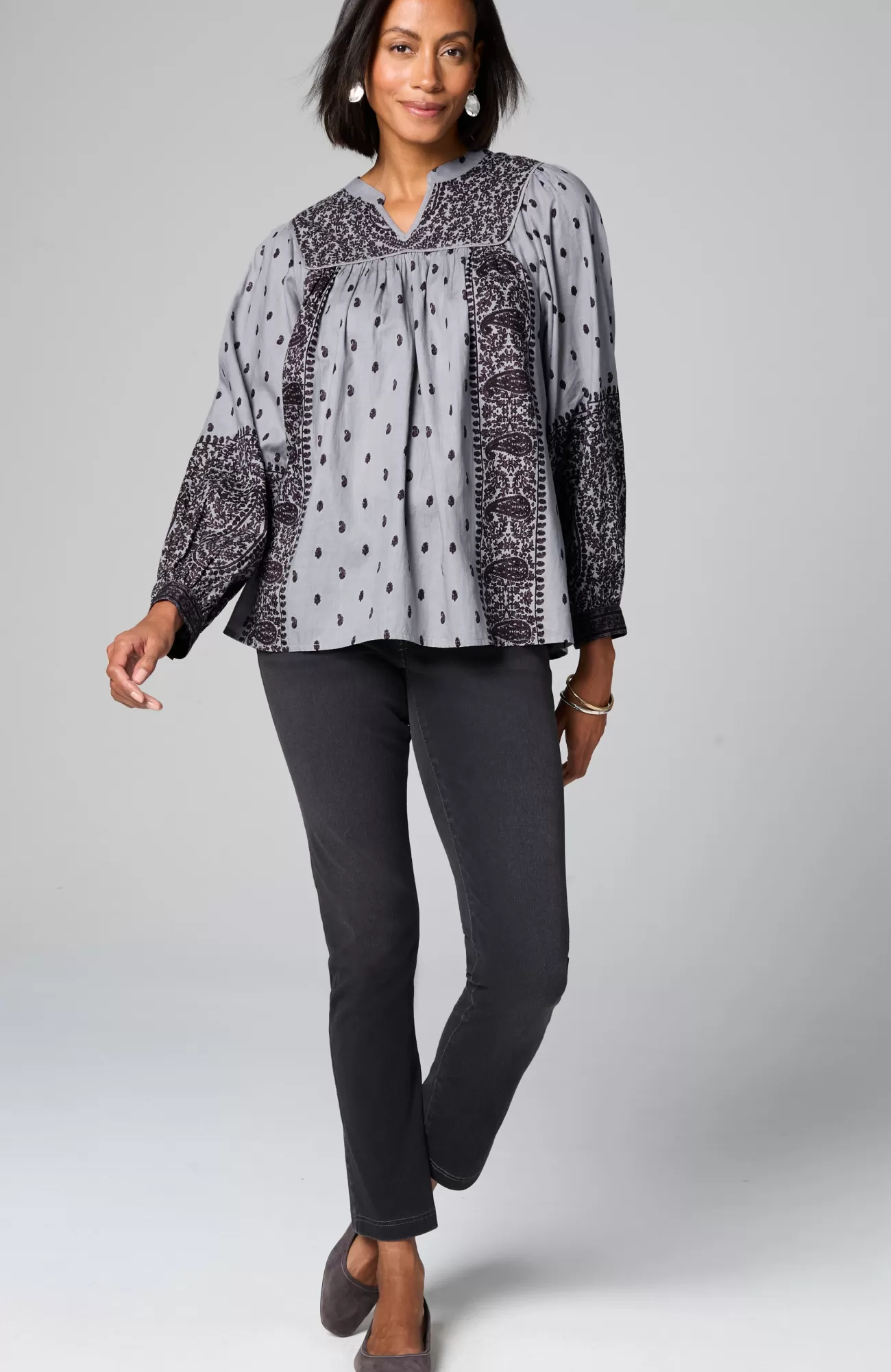 J.Jill Pure Jill Block-Printed Paisley Top Silver Dollar Paisley Mix Block Online