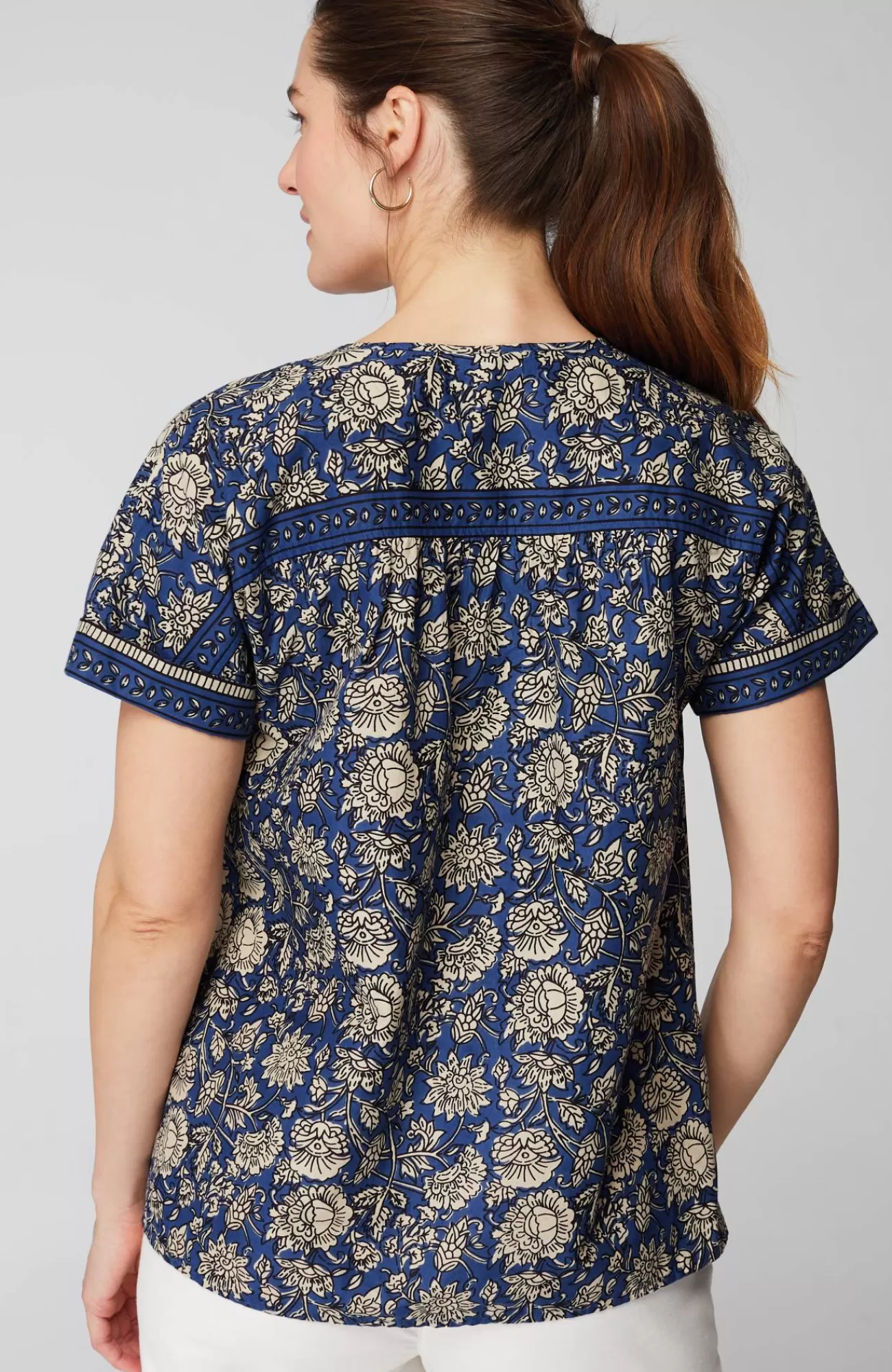 J.Jill Pure Jill Block-Printed Voile Top Dark Blue Trailing Vine Block Sale