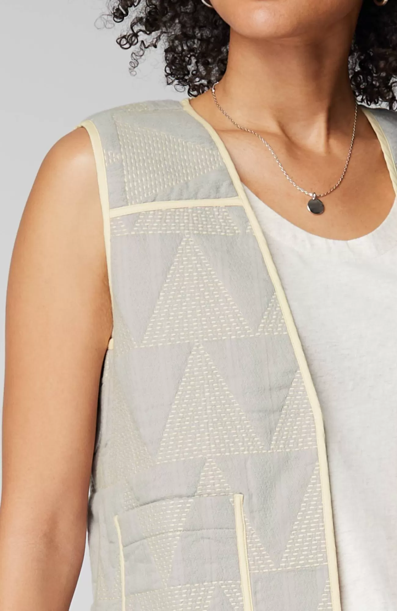 J.Jill Pure Jill Cotton Dobby Vest Light Grey Pearl/buttercream Hot