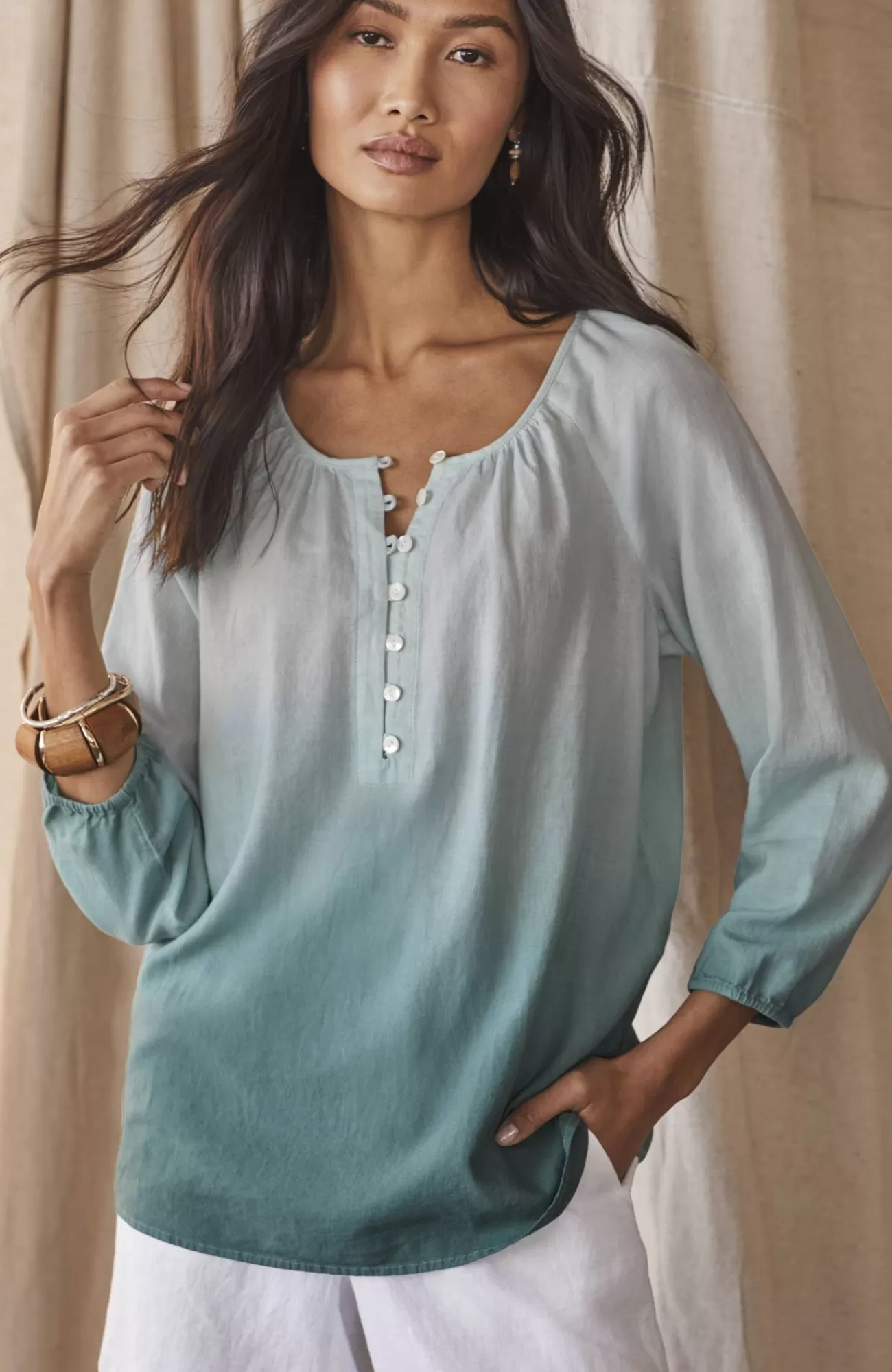 J.Jill Pure Jill Dip-Dyed Top Light Turquoise Multi Best Sale