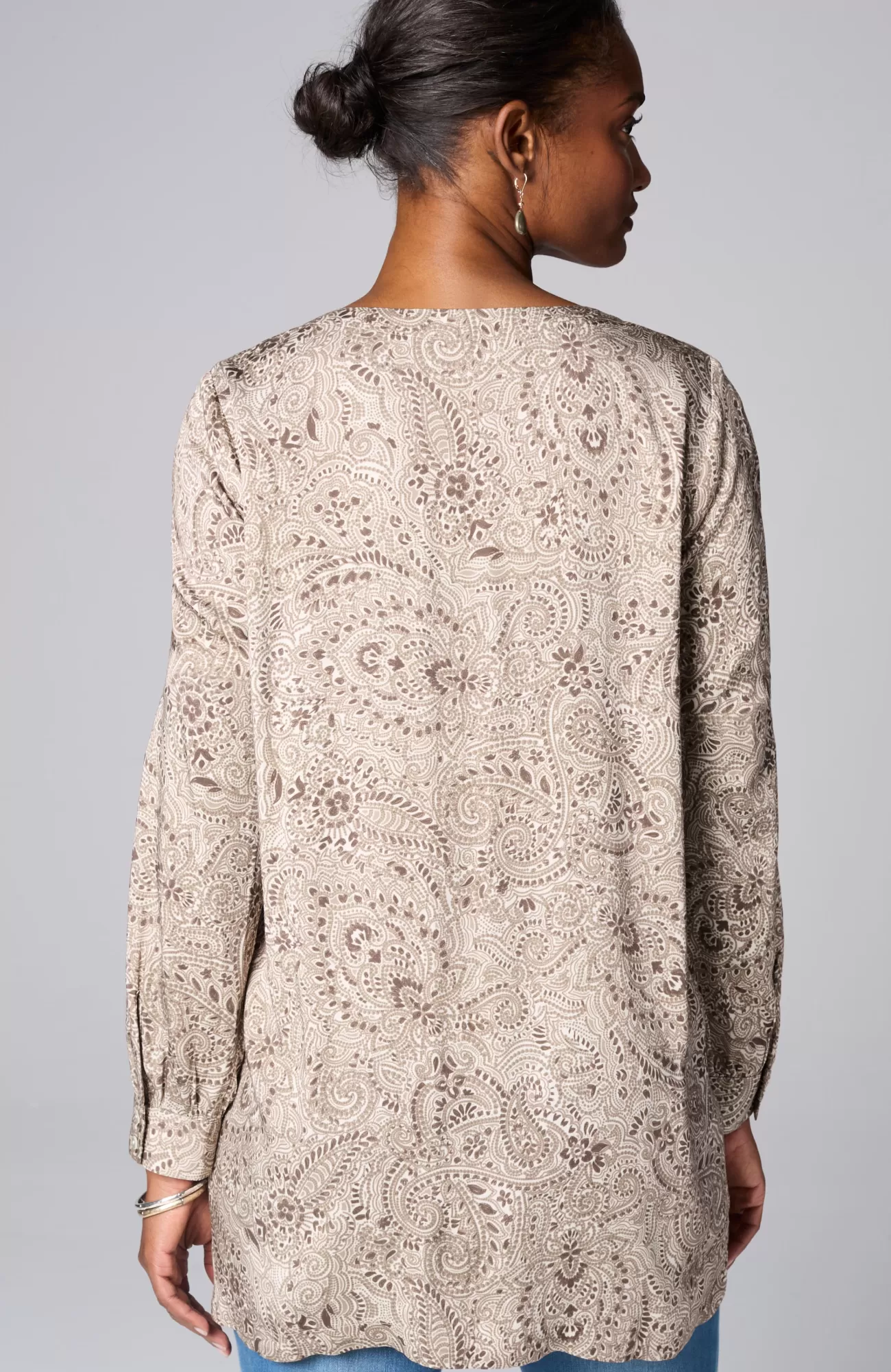 J.Jill Pure Jill Double-Button Tunic Light Mocha Paisley Mosaic Flash Sale