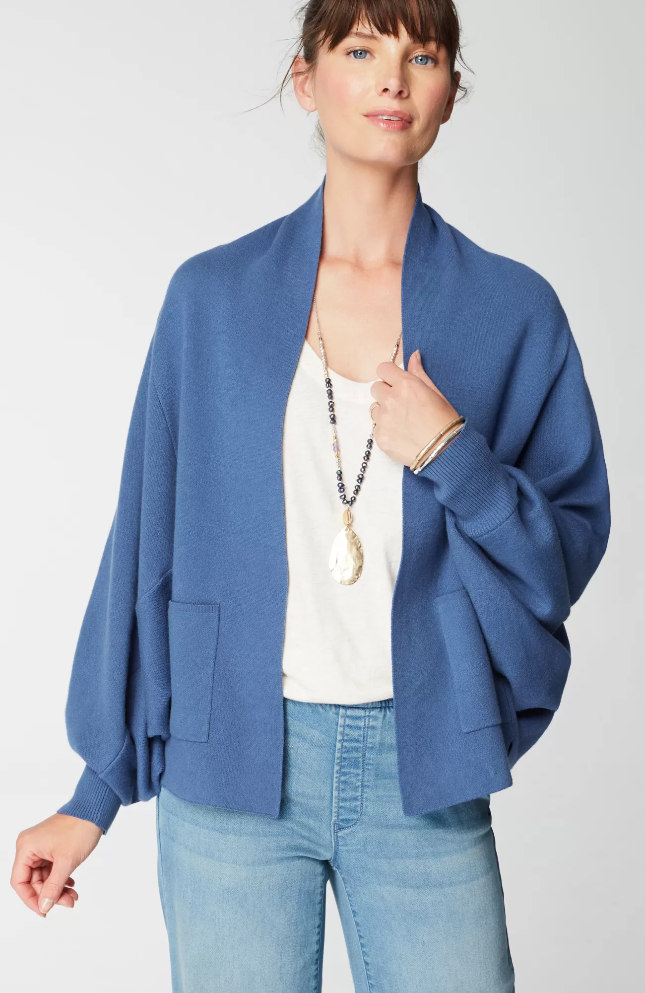 J.Jill Pure Jill Double-Knit Dolman-Sleeve Cardi Deep Sea Best