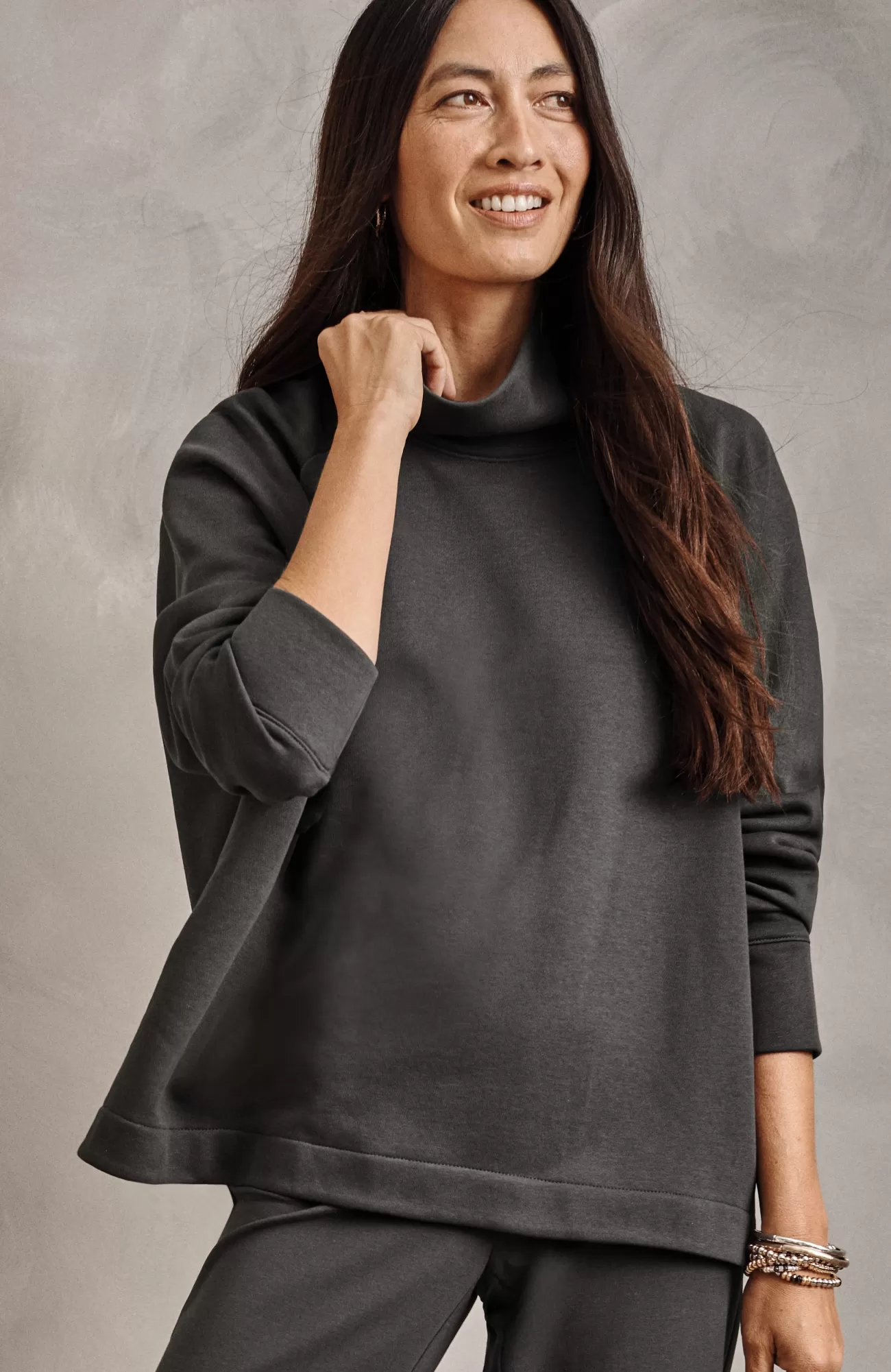 J.Jill Pure Jill Fleece Stepped-Hem Top Onyx Discount